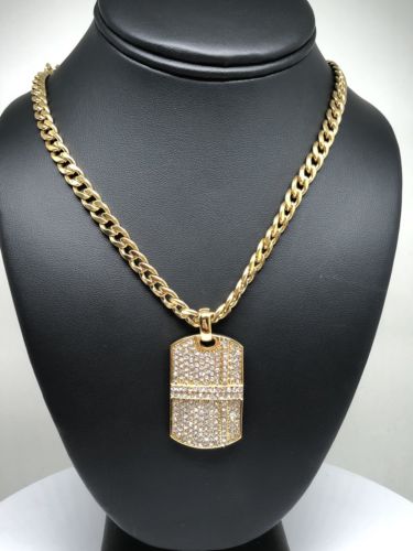 Hip Hop Gold Plated Iced Out CZ Dog Tag Army Pendant 30" Cuban Link Chain 7mm - Image 4