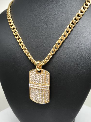 Hip Hop Gold Plated Iced Out CZ Dog Tag Army Pendant 30" Cuban Link Chain 7mm - Image 5