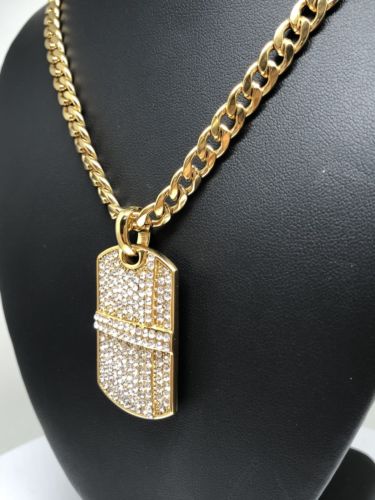 Hip Hop Gold Plated Iced Out CZ Dog Tag Army Pendant 30" Cuban Link Chain 7mm - Image 6
