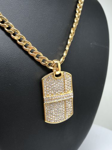 Hip Hop Gold Plated Iced Out CZ Dog Tag Army Pendant 30" Cuban Link Chain 7mm - Image 7