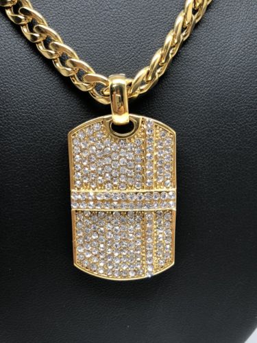 Hip Hop Gold Plated Iced Out CZ Dog Tag Army Pendant 30" Cuban Link Chain 7mm - Image 9