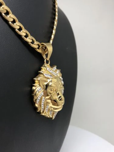 Iced Out Hip Hop Gold Plated Lion Face Head CZ Pendant 30" Cuban Link Chain 7mm - Image 11