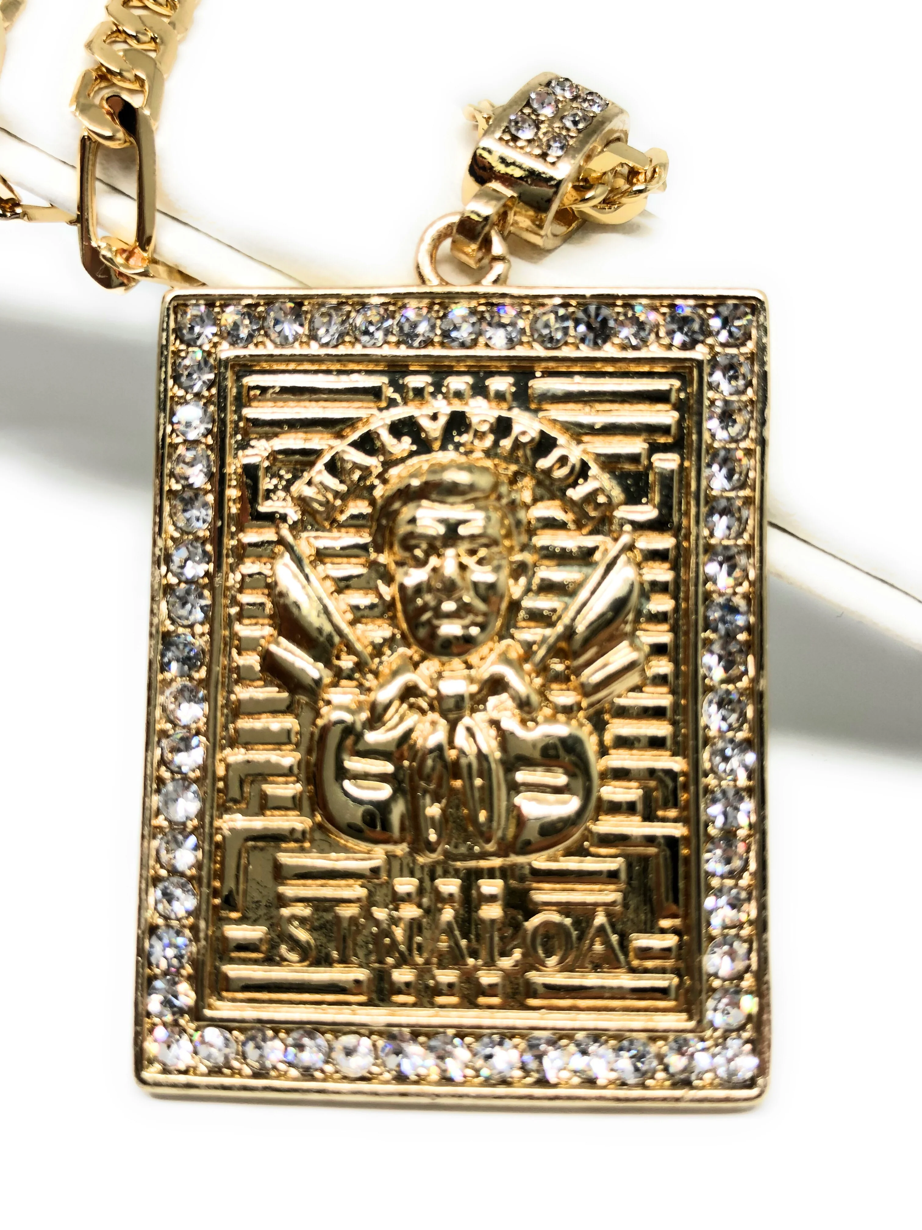 Jesus Malverde protection pendant necklace 26" chain Proteccion Medalla