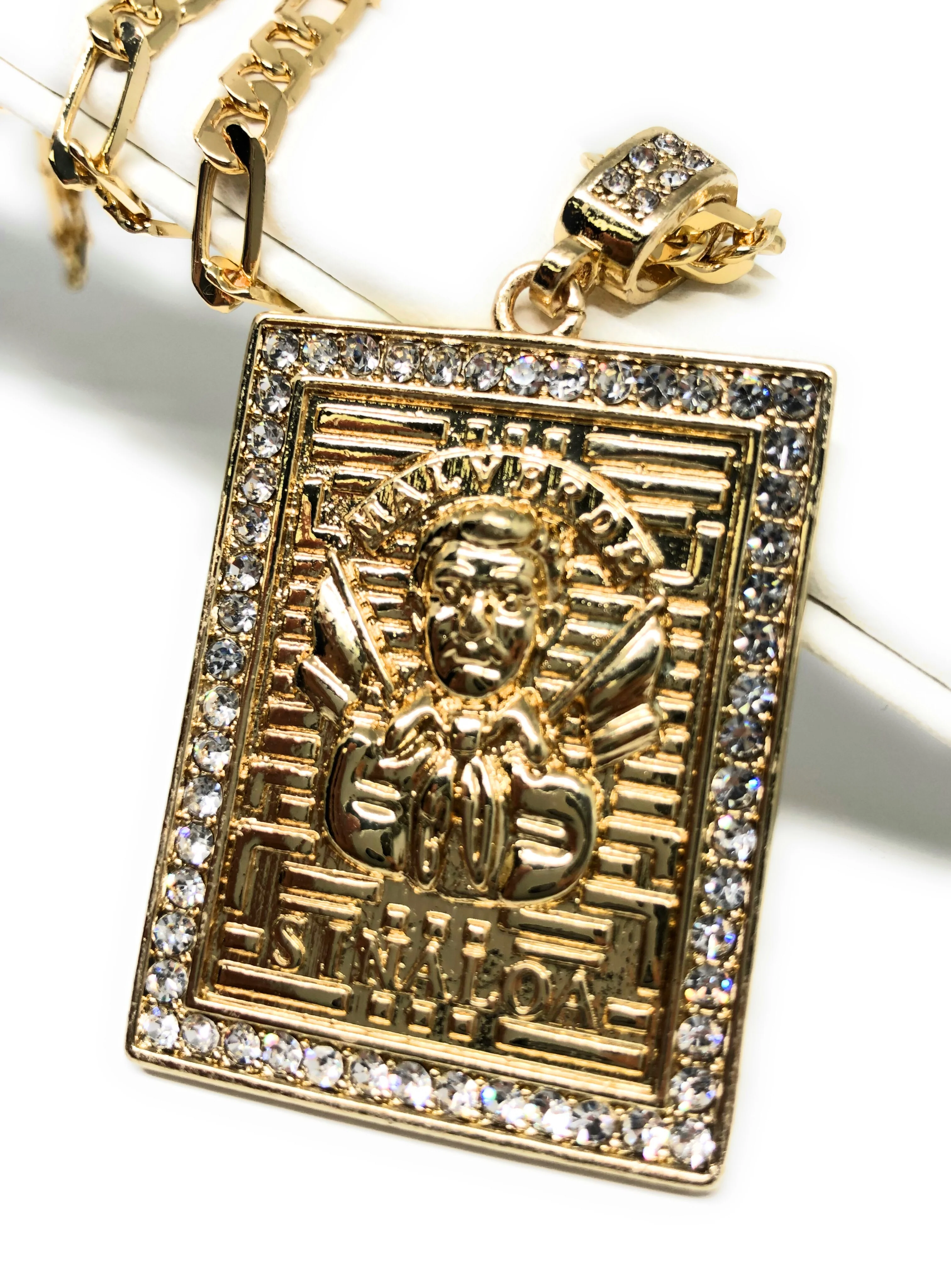 Jesus Malverde protection pendant necklace 26" chain Proteccion Medalla - Image 2