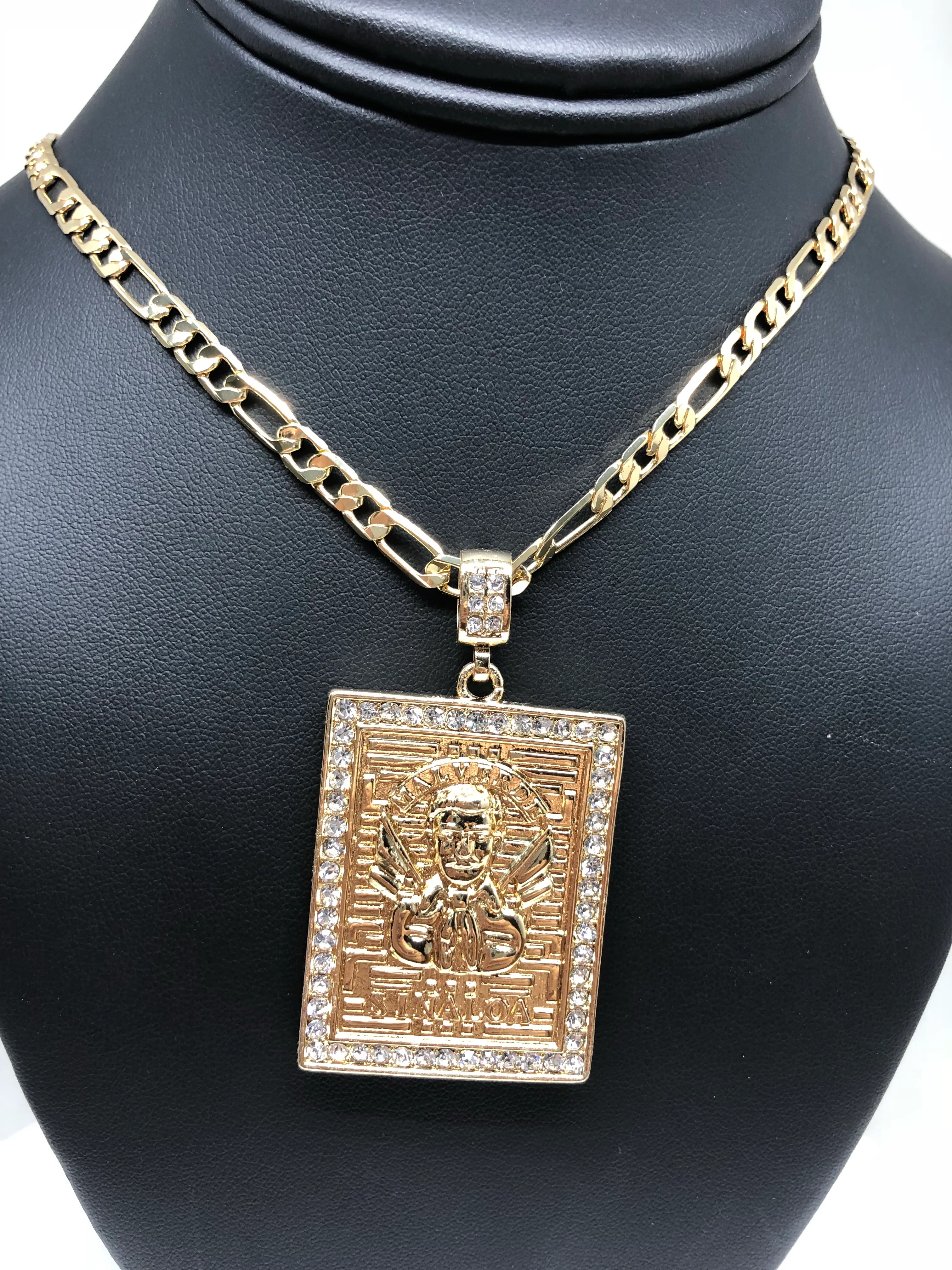 Jesus Malverde protection pendant necklace 26" chain Proteccion Medalla - Image 3