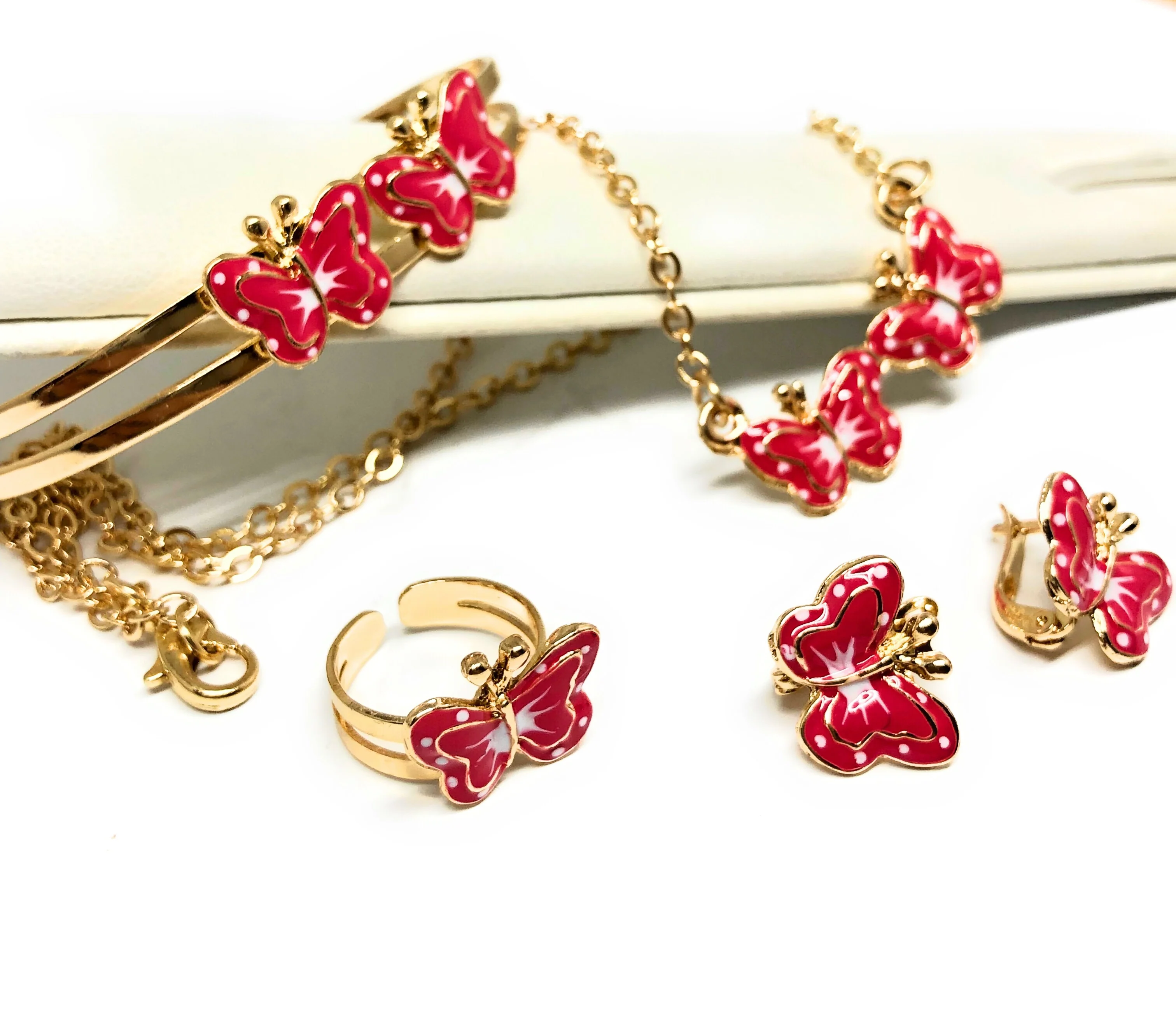 Kids’s Ages 3-8 Gold Plated Butterly Set | Earrings, Ring, Bracelet, Necklace - Image 5