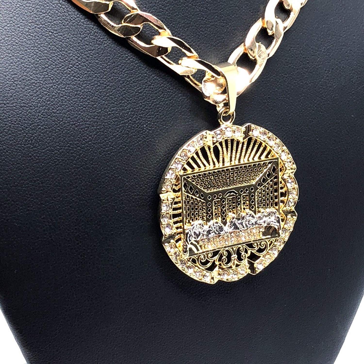 Men Iced Out Hip Hop Gold Plated Last Supper CZ Pendant Necklace 26" Cuban Link Chain 8mm - Image 3