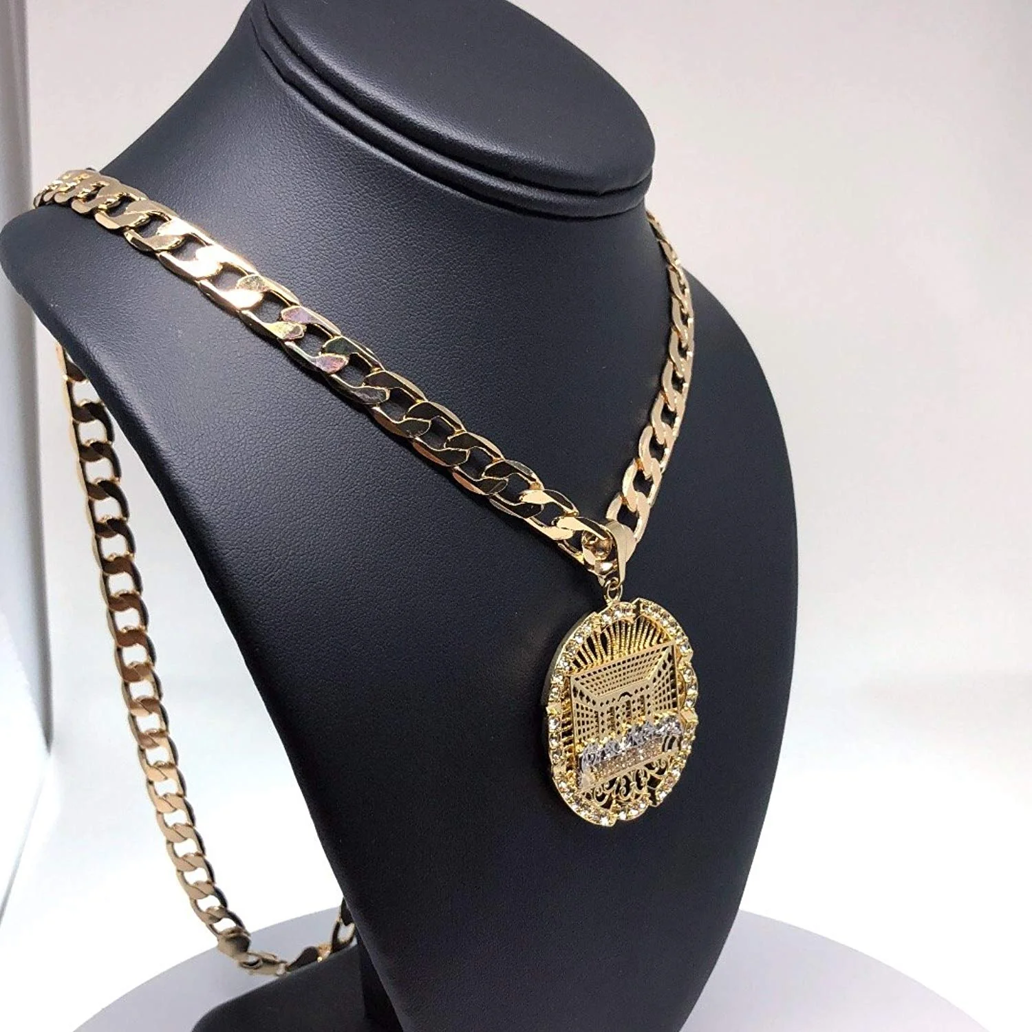 Men Iced Out Hip Hop Gold Plated Last Supper CZ Pendant Necklace 26" Cuban Link Chain 8mm - Image 5