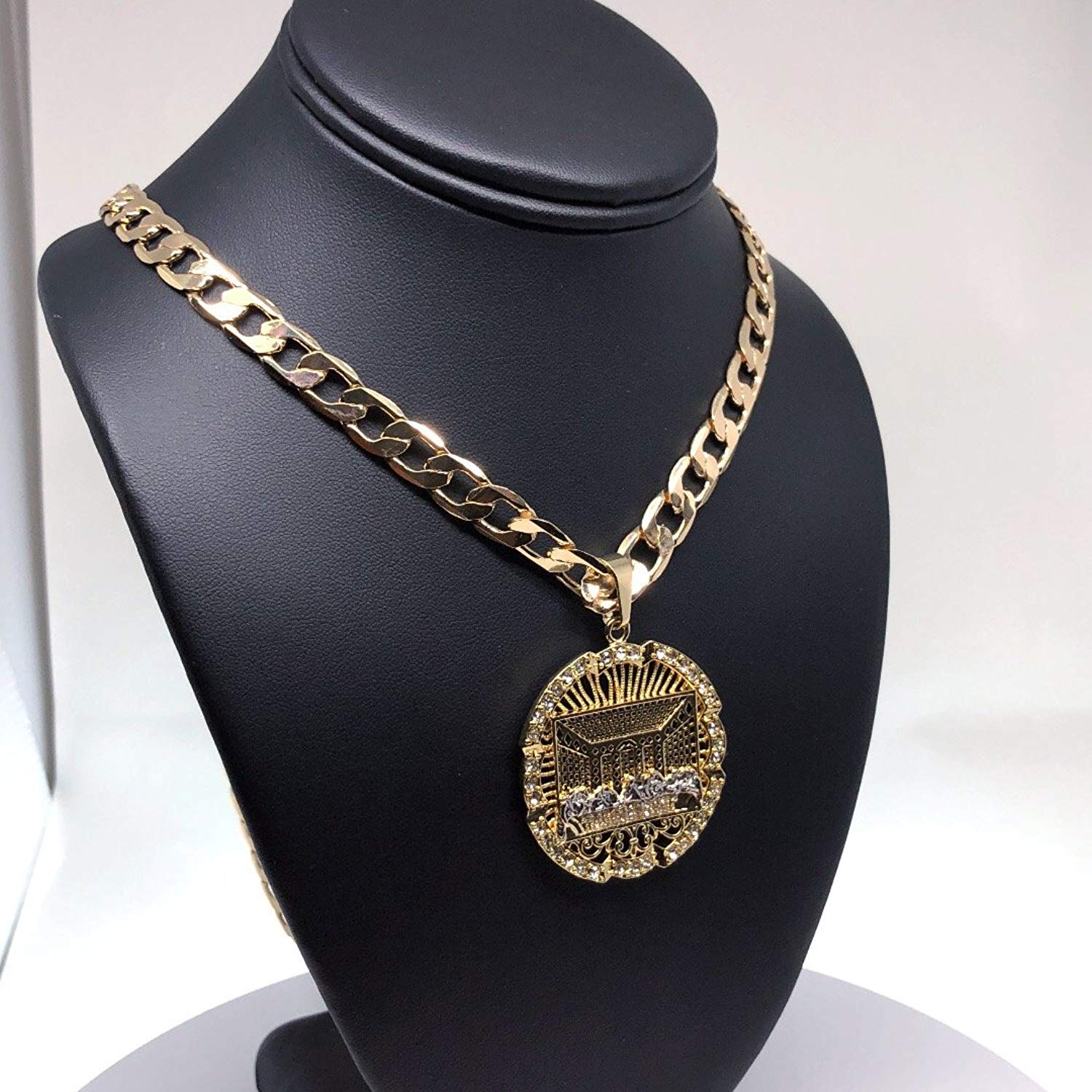 Men Iced Out Hip Hop Gold Plated Last Supper CZ Pendant Necklace 26" Cuban Link Chain 8mm - Image 6