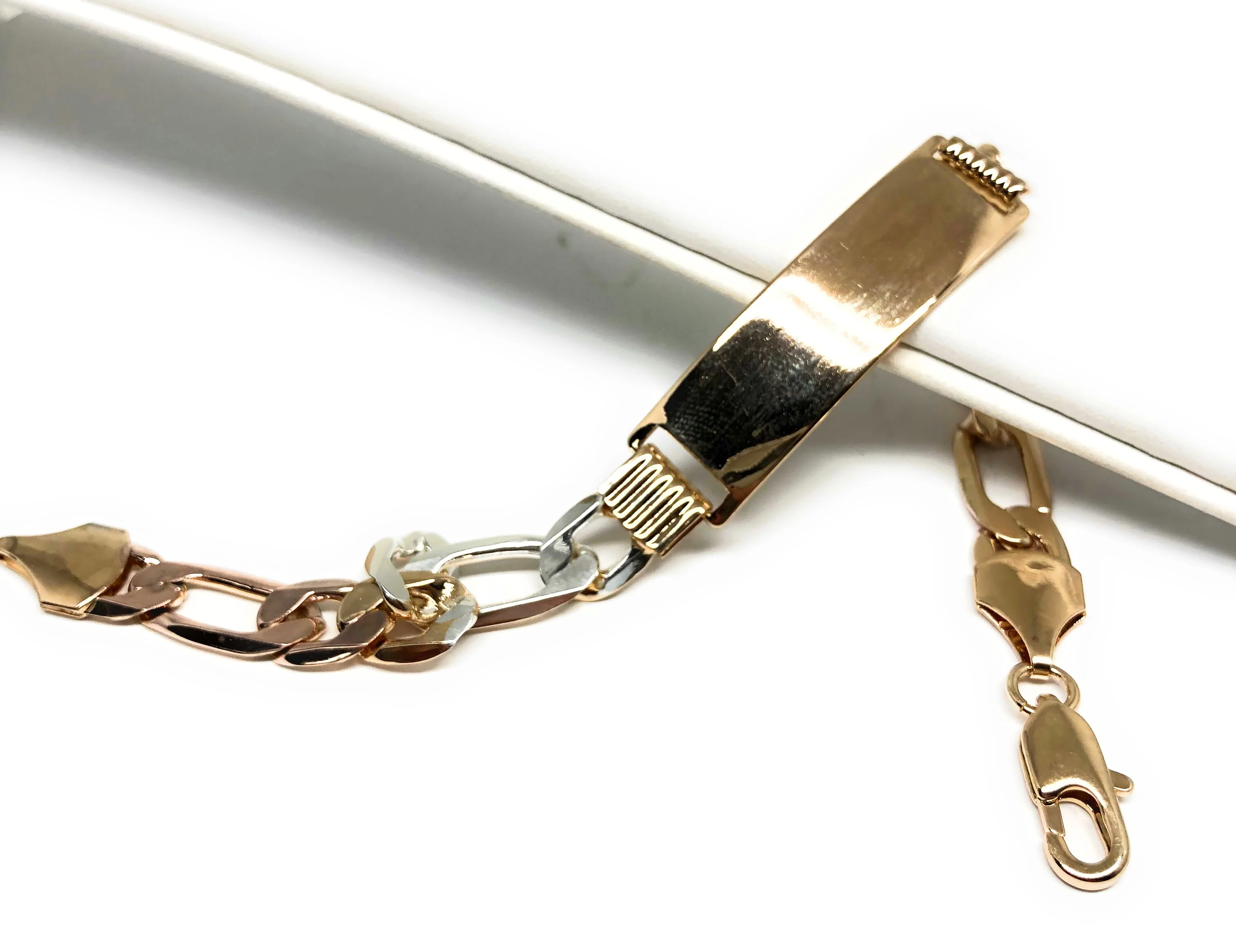 Men’s Gold Plated Tri-color ID Bracelet 8.5” 8mm Width Esclava - Image 3