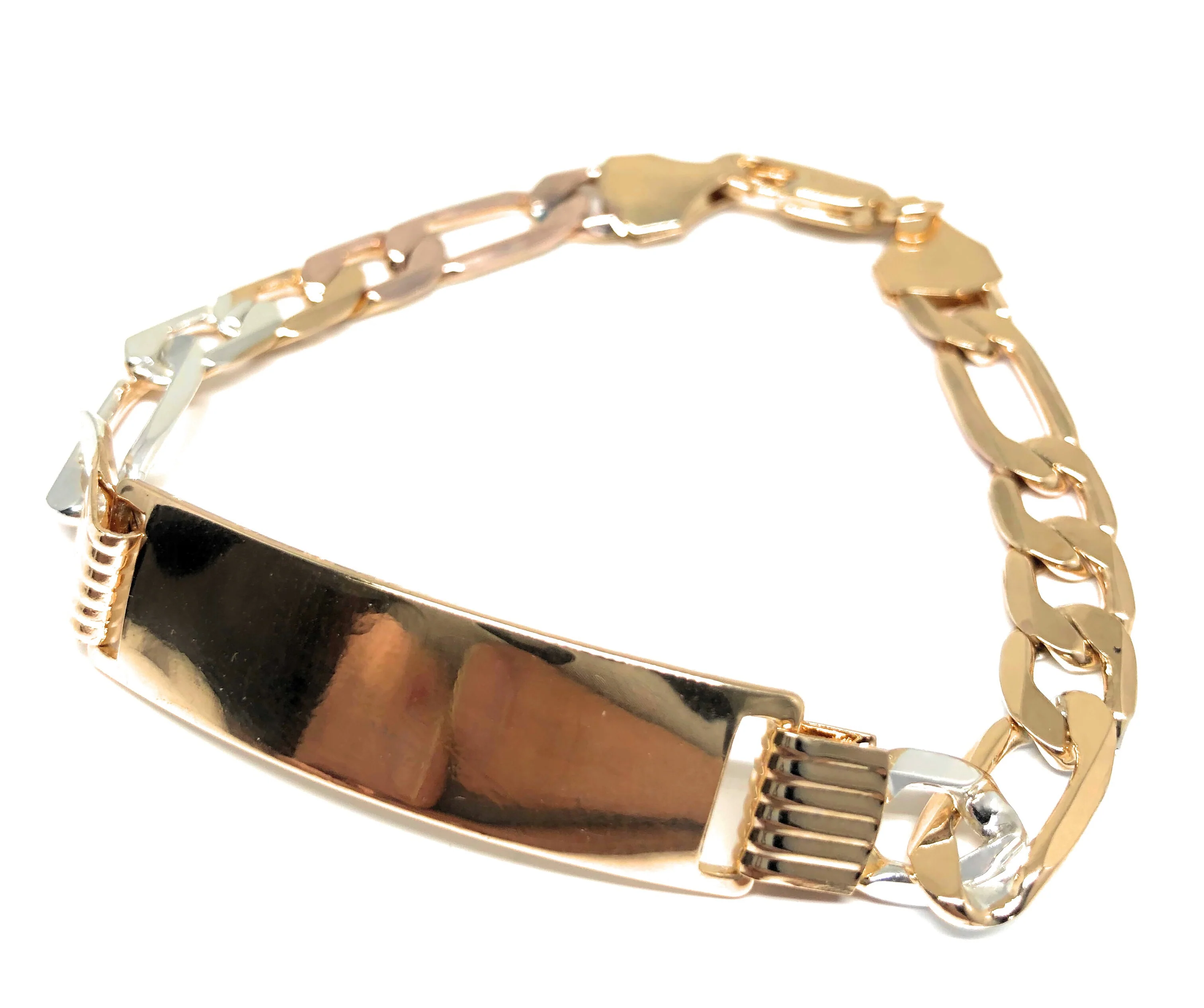 Men’s Gold Plated Tri-color ID Bracelet 8.5” 8mm Width Esclava - Image 4
