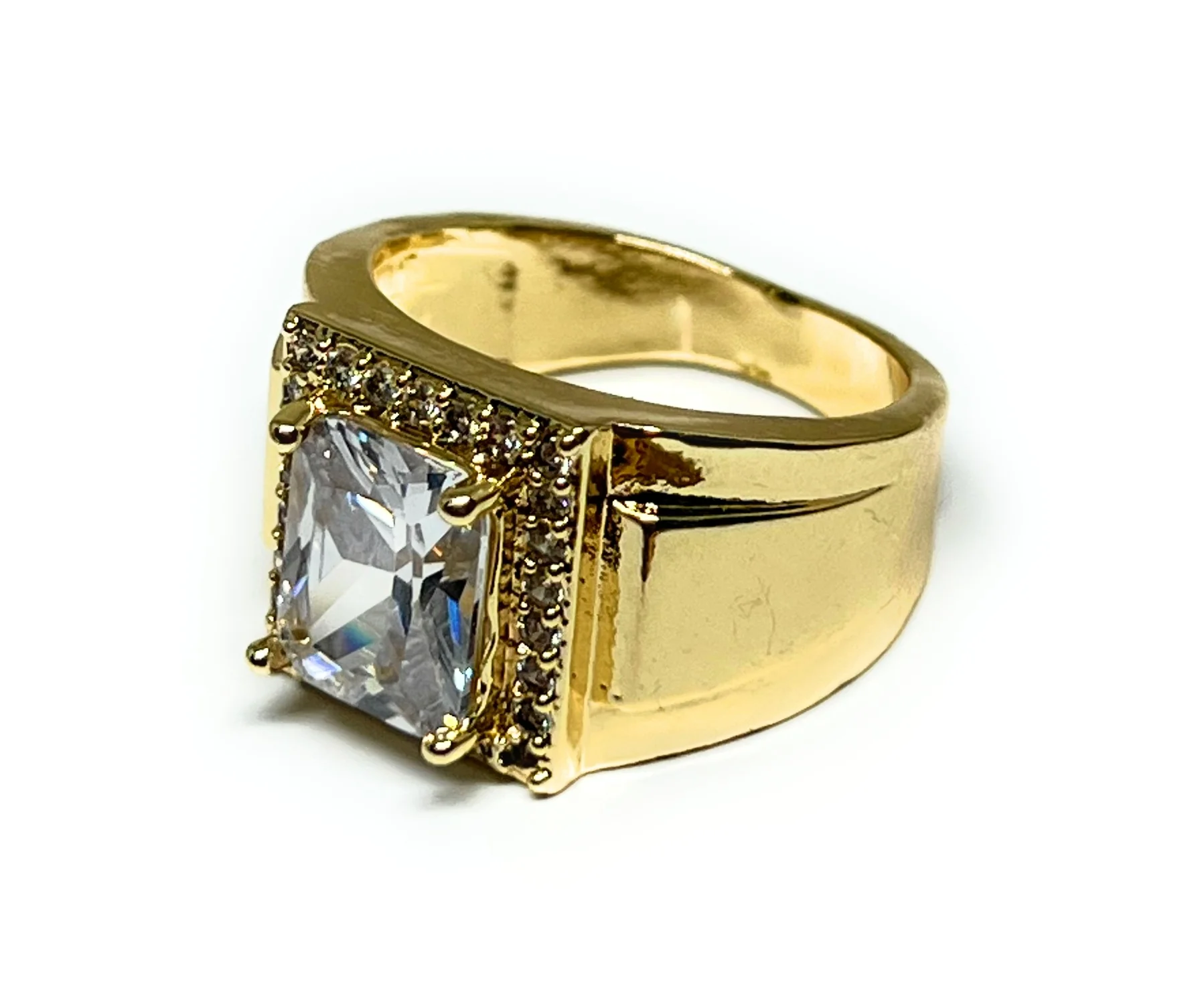 Men's Gold Plated Single Stone Cubic Zirconia Ring Anillo - Image 11