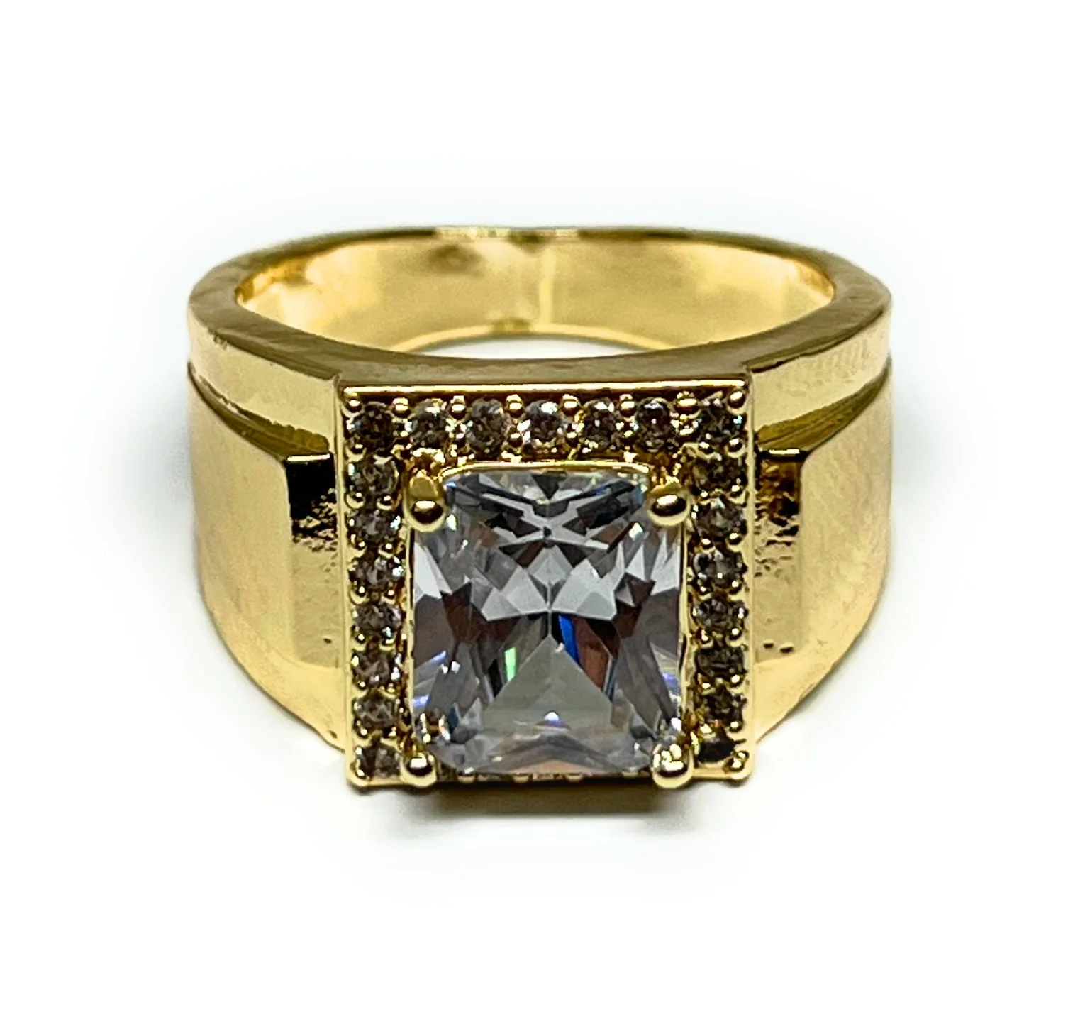 Men's Gold Plated Single Stone Cubic Zirconia Ring Anillo - Image 2