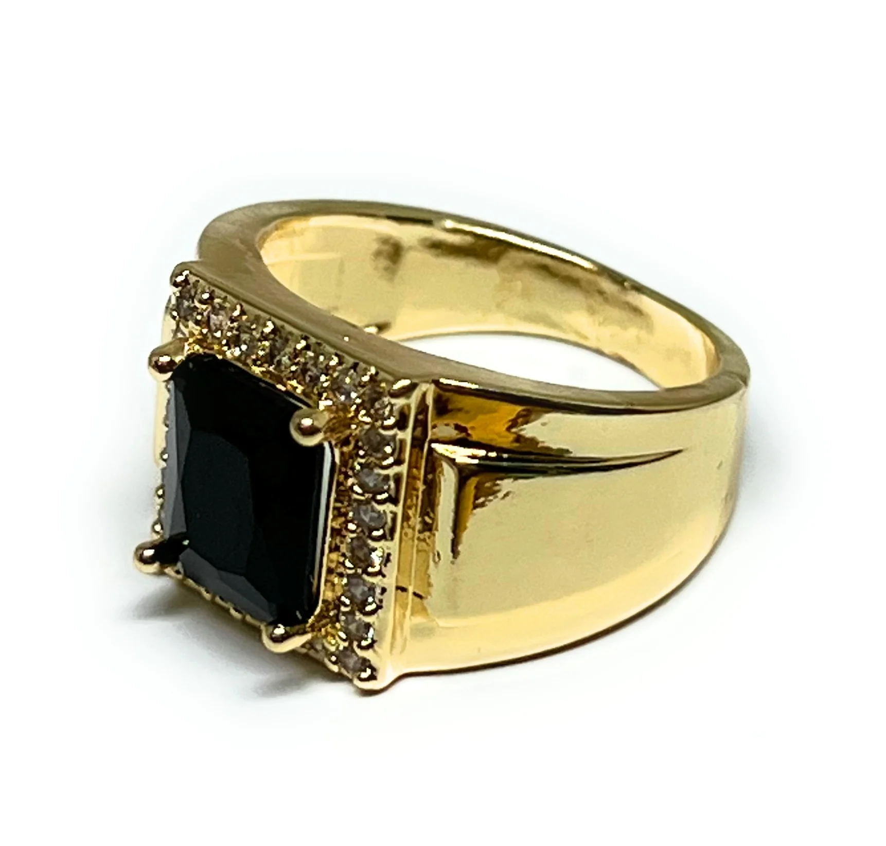Men's Gold Plated Single Stone Cubic Zirconia Ring Anillo - Image 5