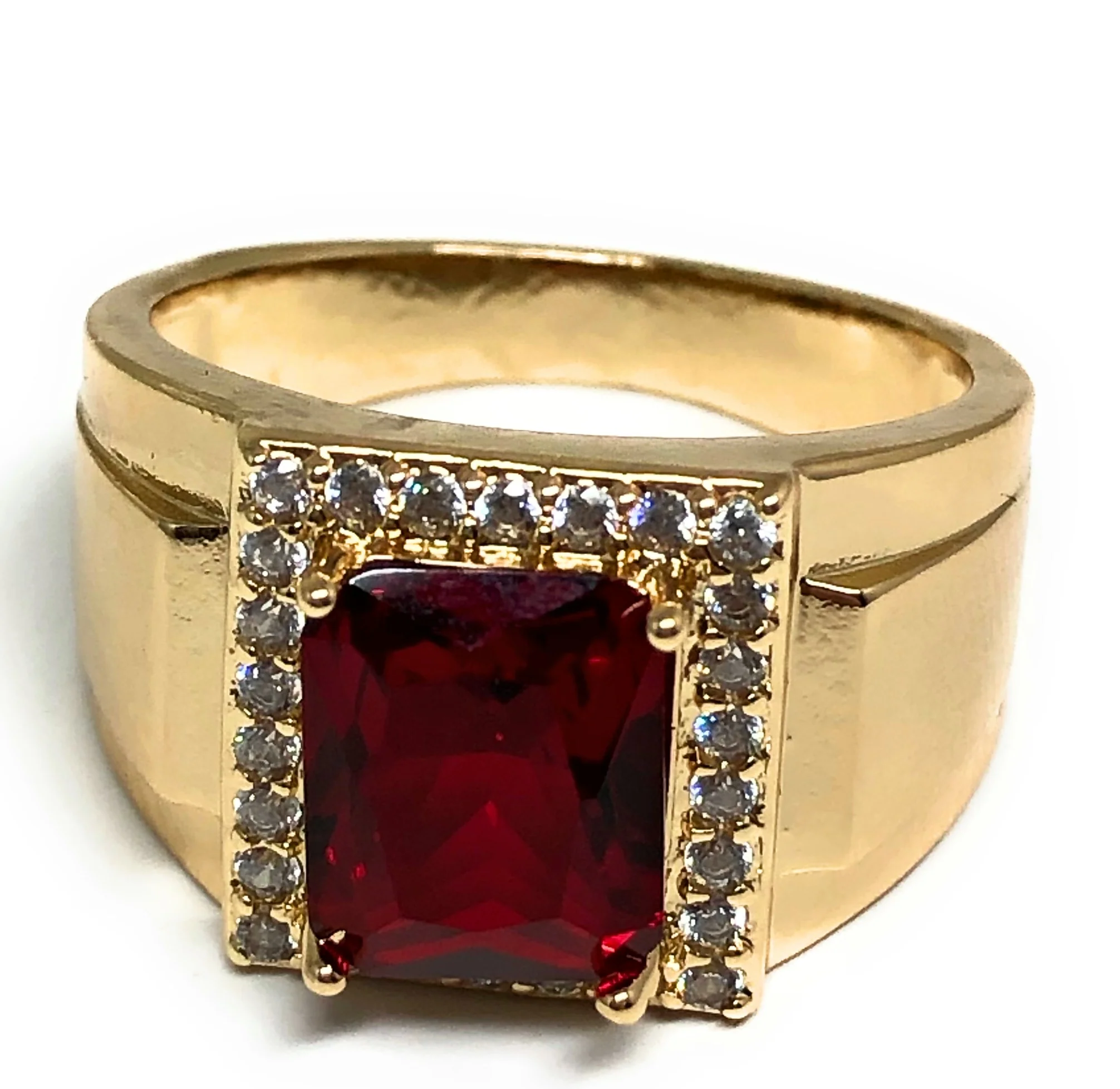 Men's Gold Plated Single Stone Cubic Zirconia Ring Anillo - Image 6