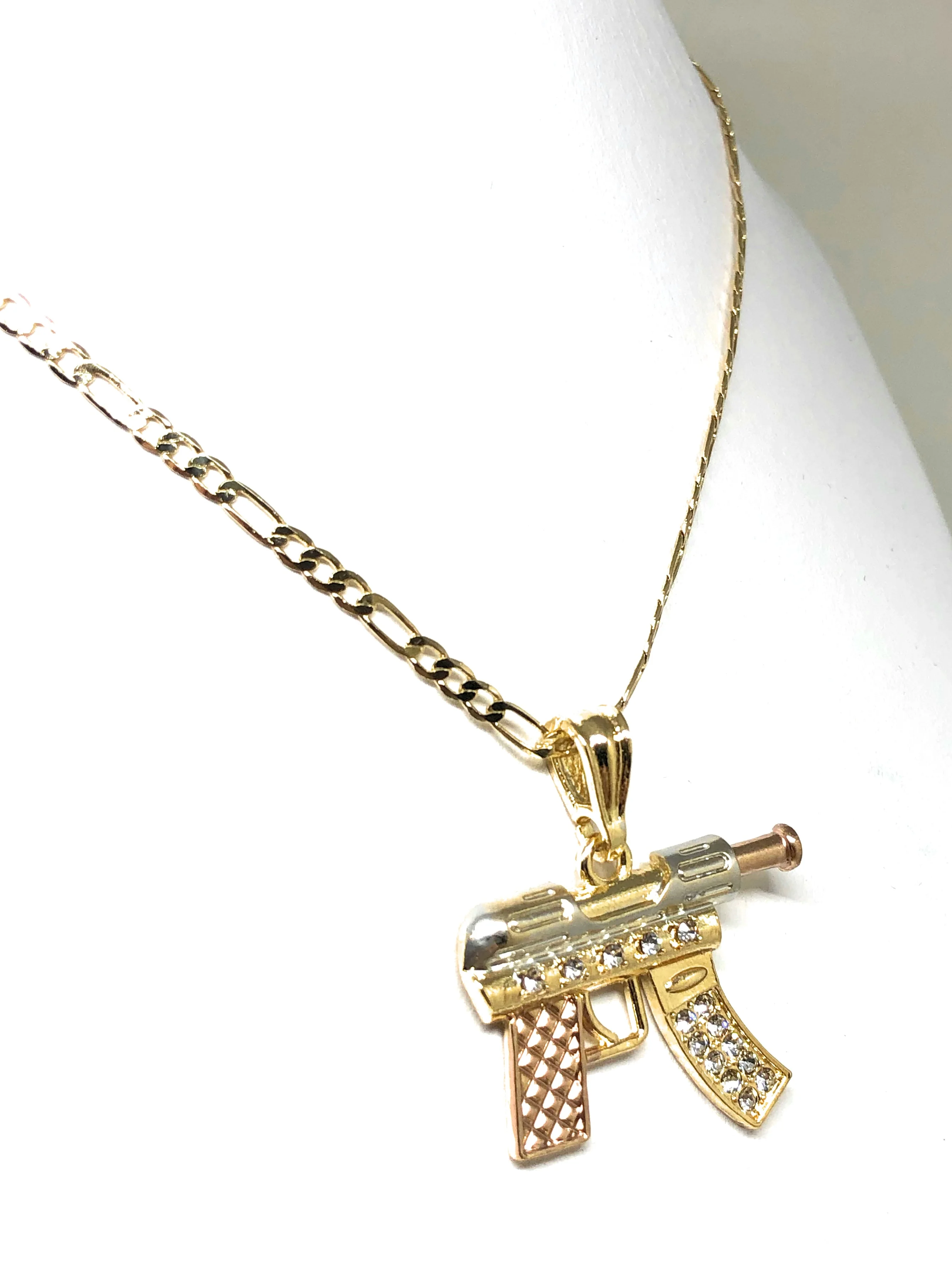 Men's Hip Hop Gold Plated Machine Gun Pendant Necklace 24" Figaro Chain - Image 4