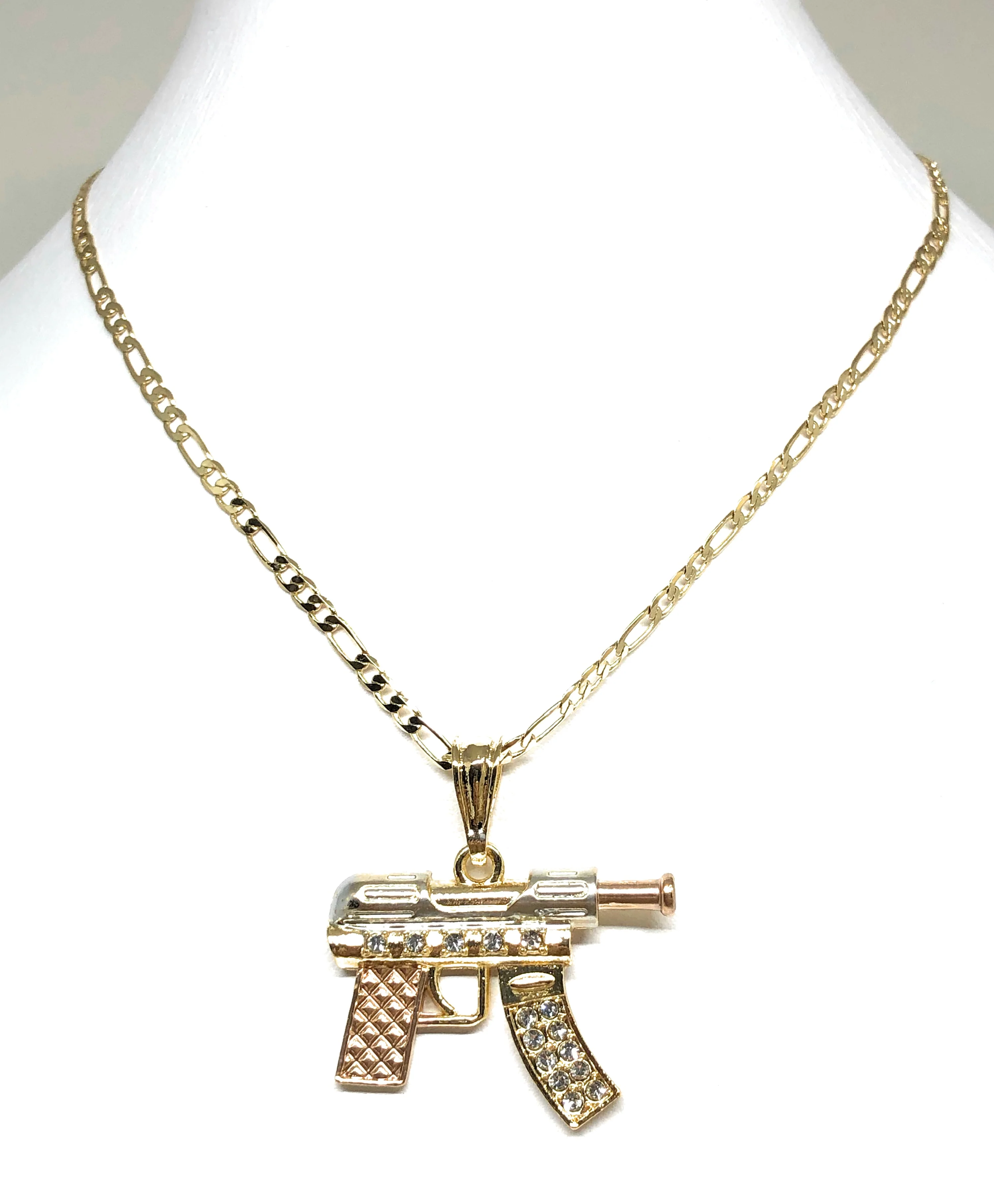 Men's Hip Hop Gold Plated Machine Gun Pendant Necklace 24" Figaro Chain - Image 7