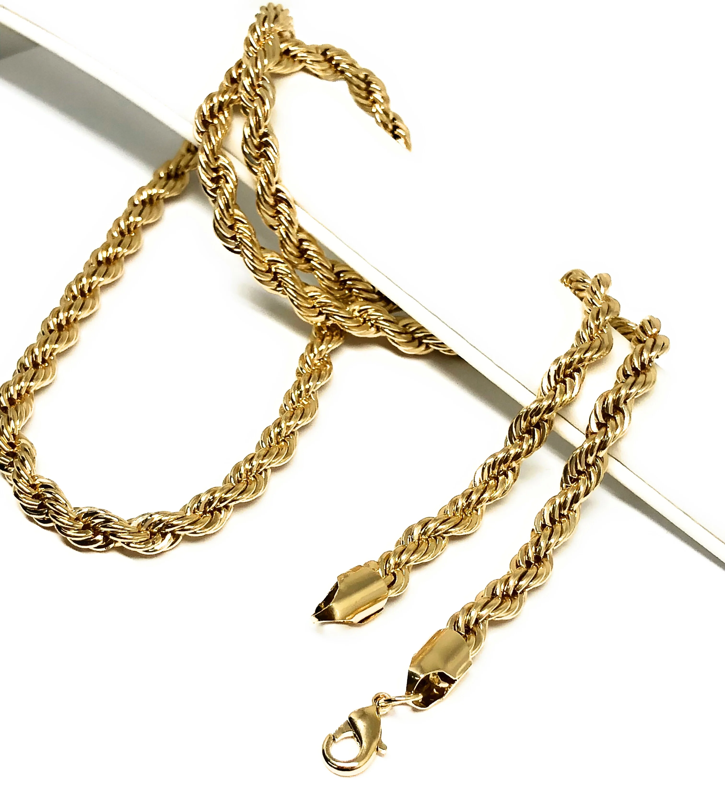 Men's Large Hip Hop 24-30 Inch Rope Chain Gold Plated 3.5-6mm Width - Image 3