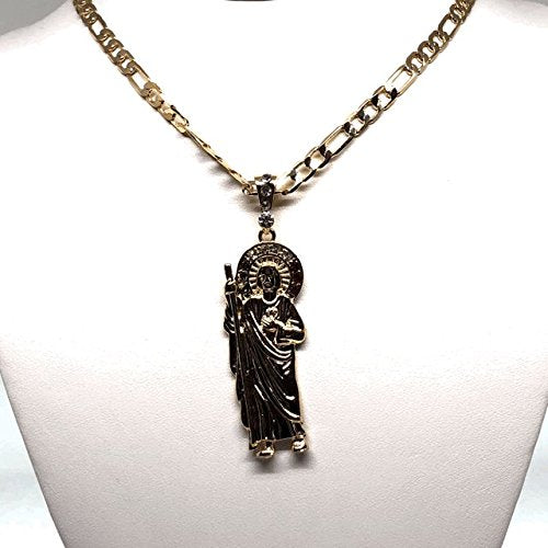 Gold Plated Saint Jude Pendant Necklace Figaro 26" San Judas Tadeo Medalla Con Cadena De Oro Laminado - Image 6