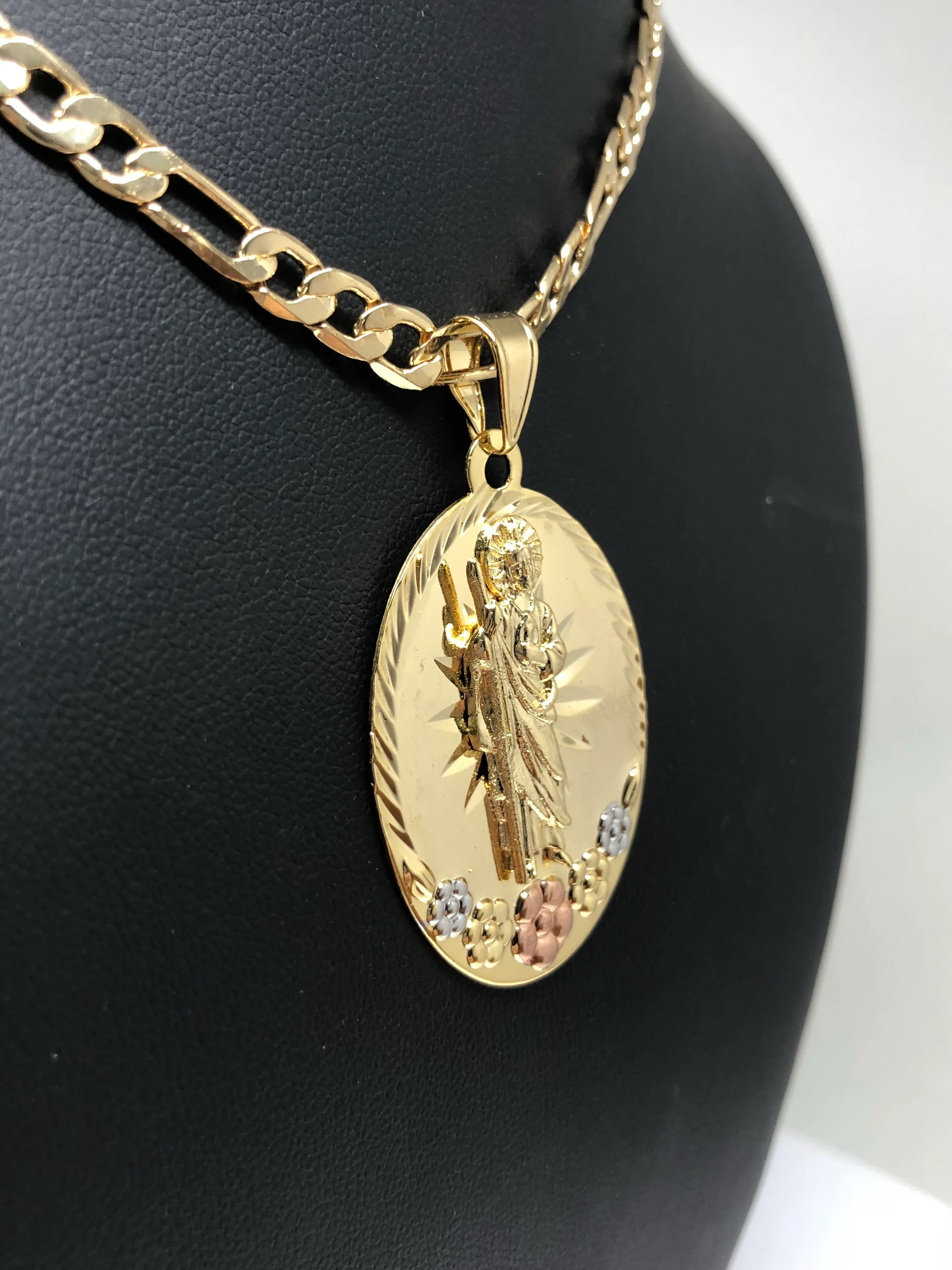 San Judas Tadeo Flores Medalla Gold Plated Saint Jude Pendant Flower Necklace 26" - Image 10