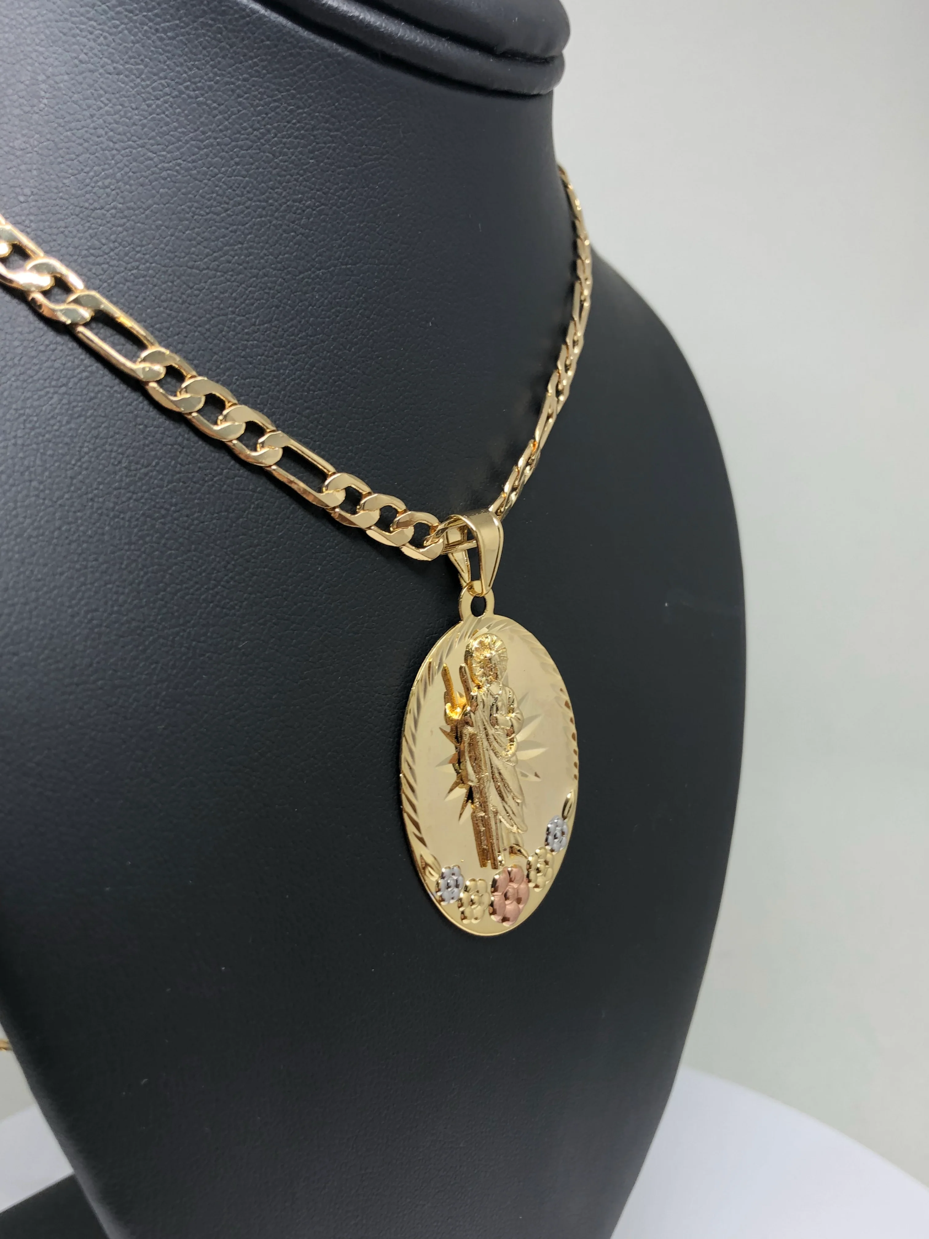 San Judas Tadeo Flores Medalla Gold Plated Saint Jude Pendant Flower Necklace 26" - Image 11