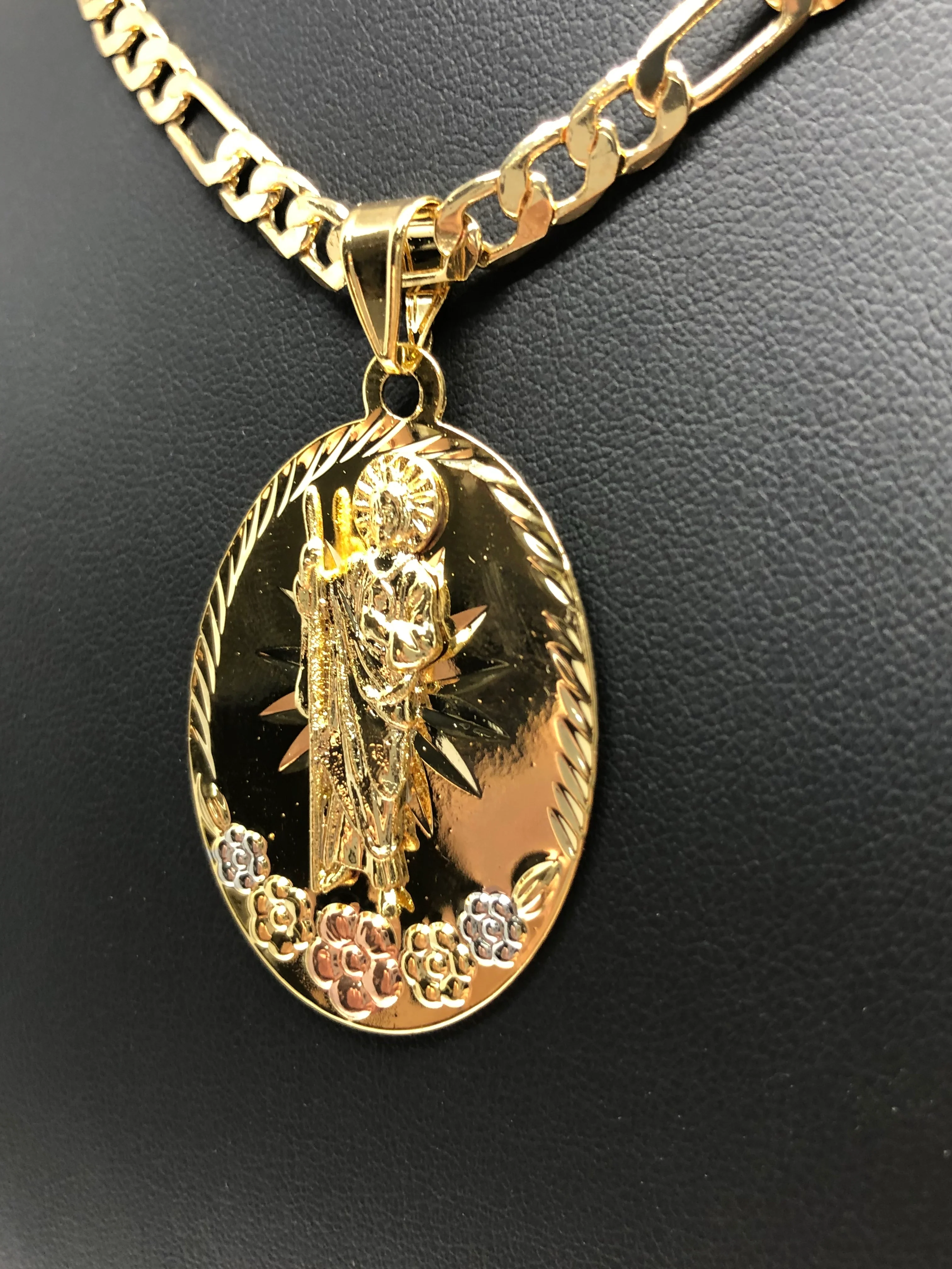 San Judas Tadeo Flores Medalla Gold Plated Saint Jude Pendant Flower Necklace 26" - Image 4