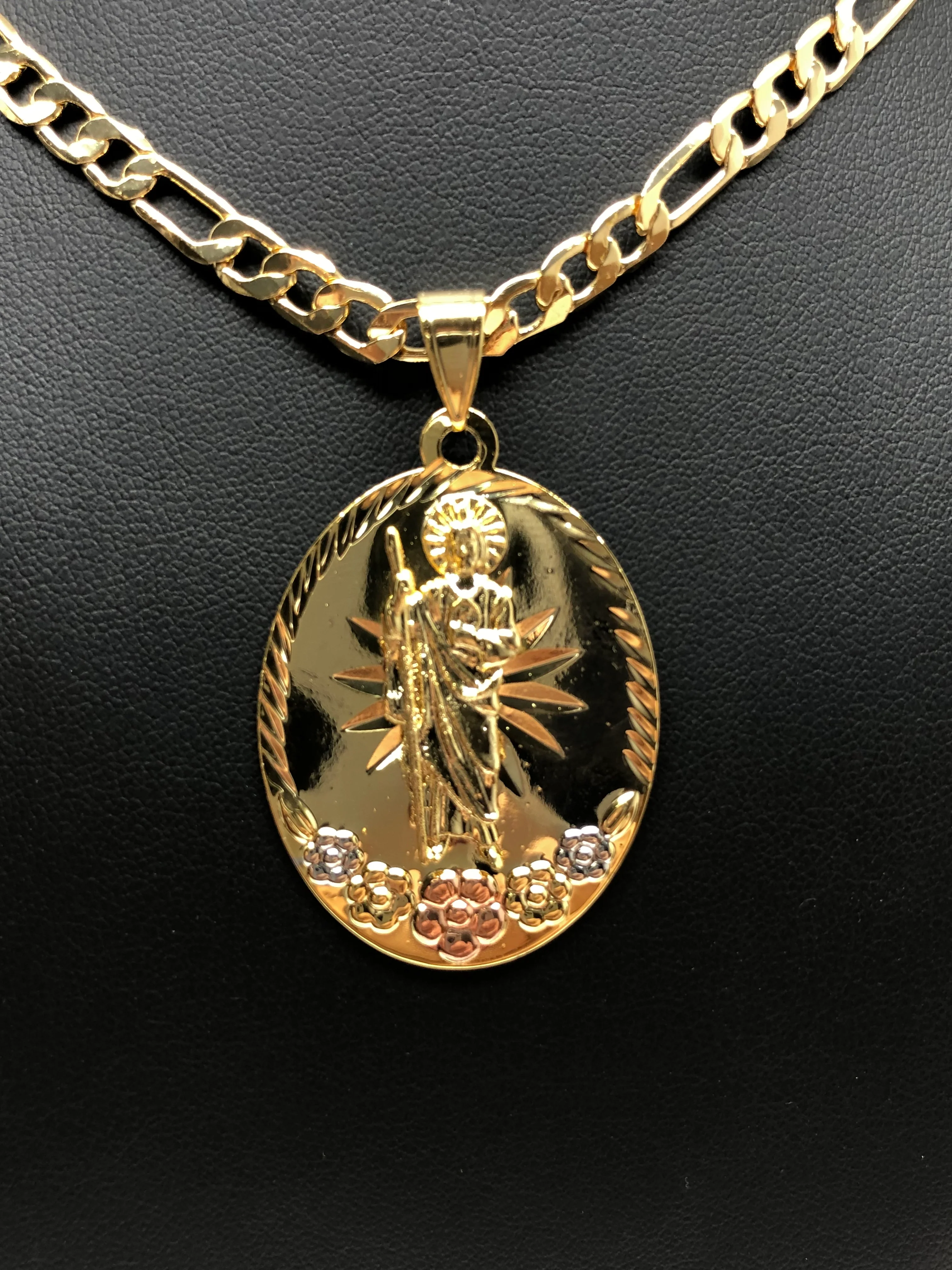 San Judas Tadeo Flores Medalla Gold Plated Saint Jude Pendant Flower Necklace 26" - Image 6