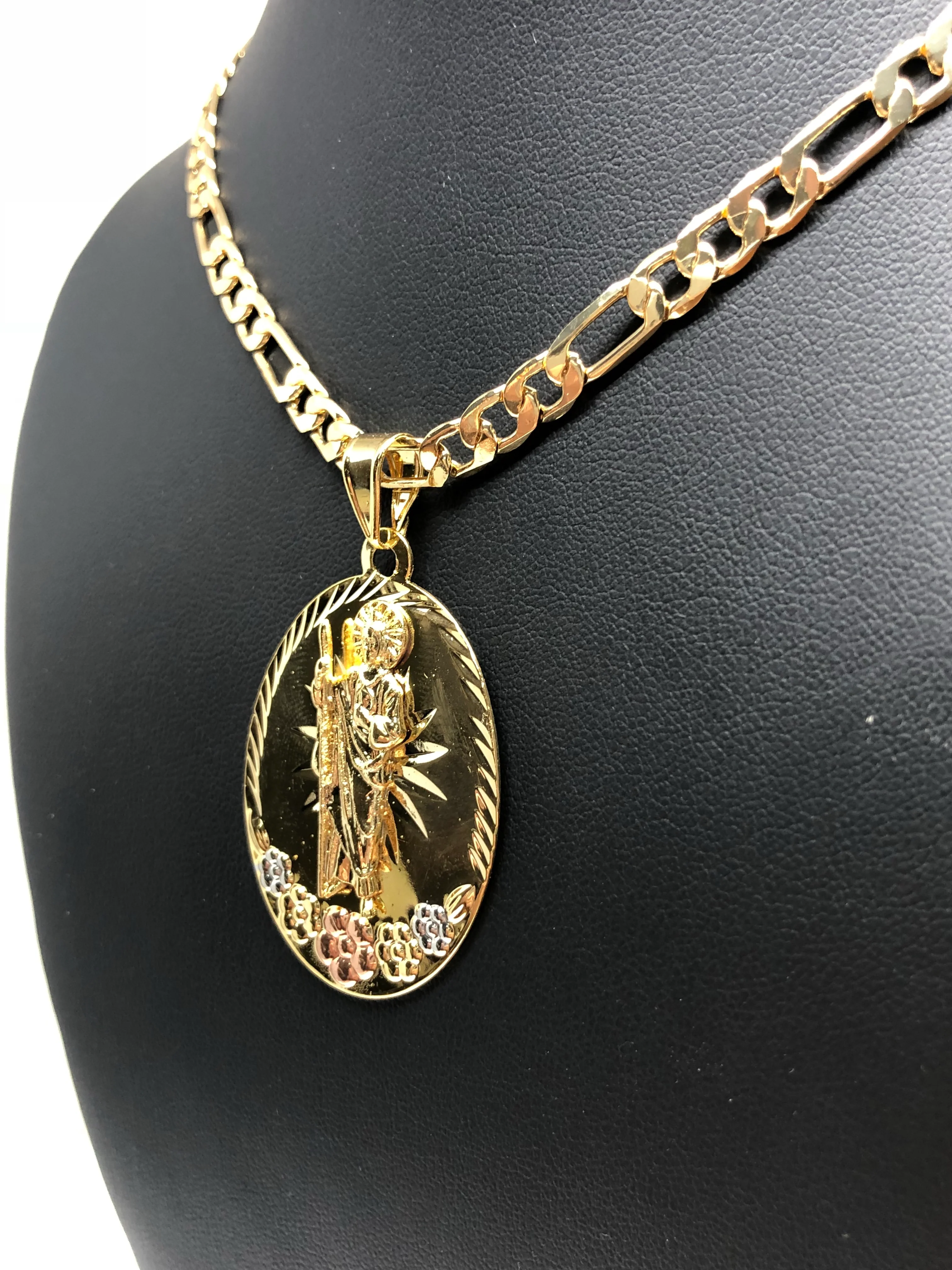 San Judas Tadeo Flores Medalla Gold Plated Saint Jude Pendant Flower Necklace 26" - Image 7