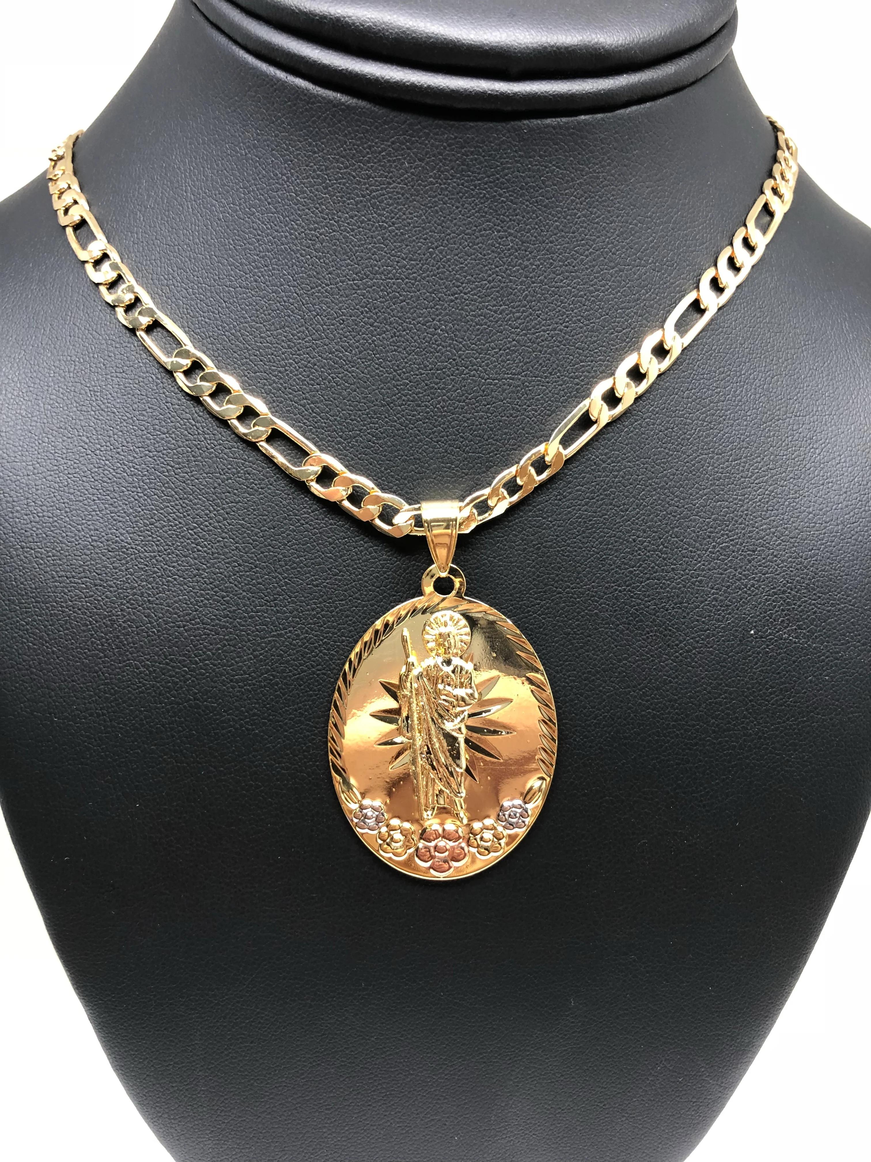 San Judas Tadeo Flores Medalla Gold Plated Saint Jude Pendant Flower Necklace 26" - Image 8