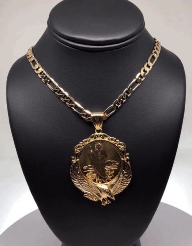 Gold Plated San Judas Tadeo Virgen Centenario Pendant Necklace - Image 4