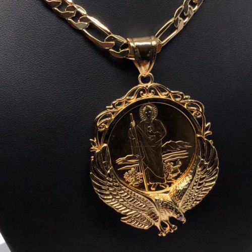Gold Plated San Judas Tadeo Virgen Centenario Pendant Necklace - Image 5