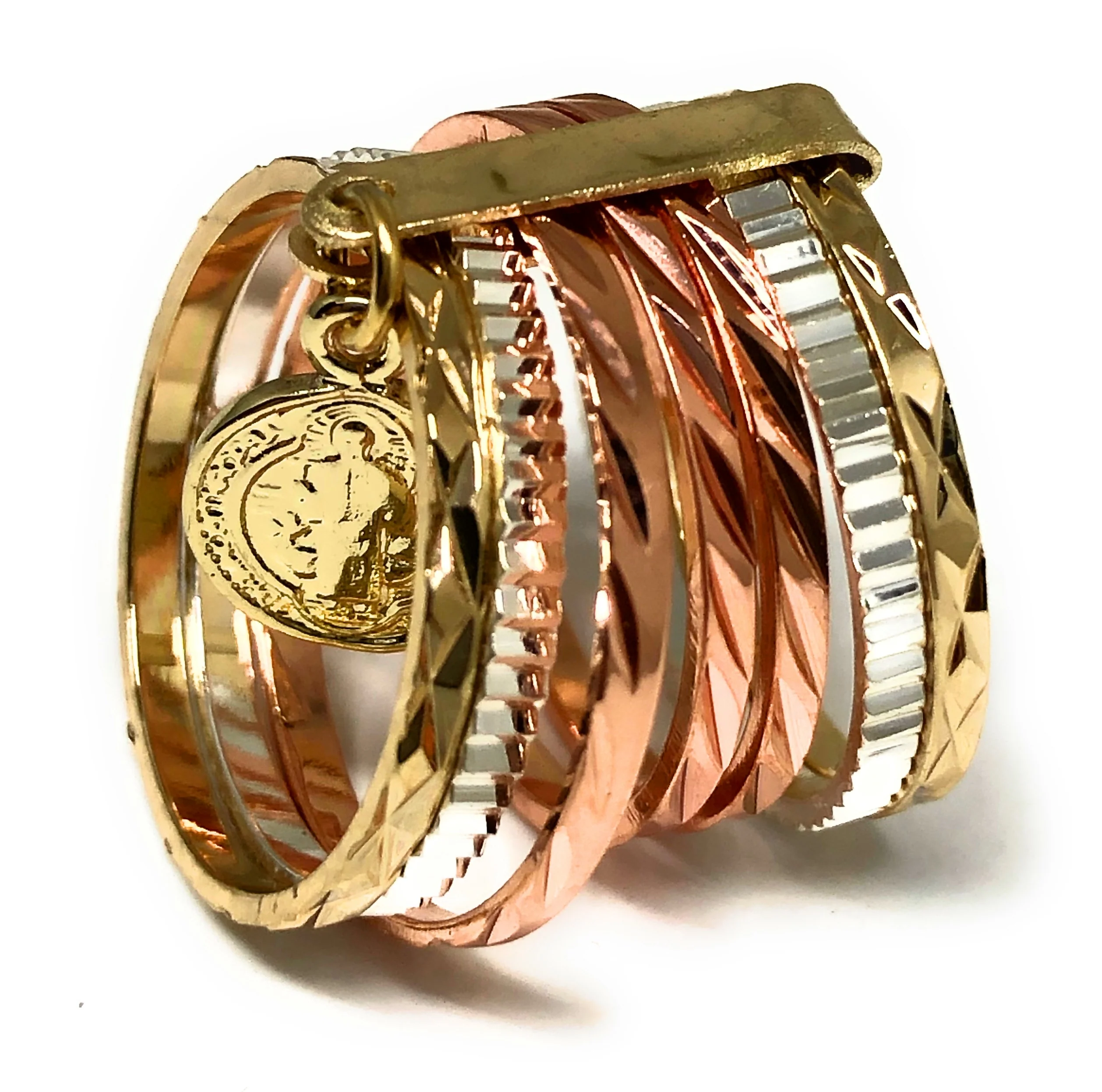 Tri-Color Gold Plated Semanario Saint Benedict Ring San Benito Anillo Semanario Tres Colores - Image 3