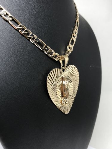 Gold Plated Virgin Mary Heart Corazón Pendant 26" Chain - Image 8