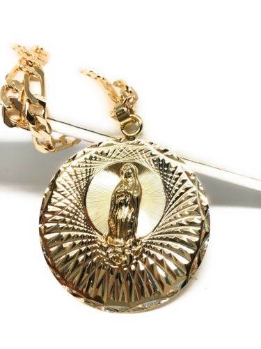 Gold Plated Virgin Mary Pendant 26" Chain / Virgen Guadalupe Medalla Pendant Necklace Chain 26" Cadena Oro laminado