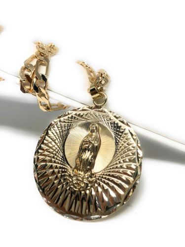 Gold Plated Virgin Mary Pendant 26" Chain / Virgen Guadalupe Medalla Pendant Necklace Chain 26" Cadena Oro laminado - Image 3