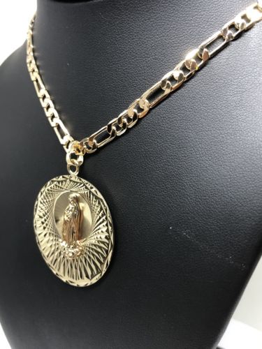 Gold Plated Virgin Mary Pendant 26" Chain / Virgen Guadalupe Medalla Pendant Necklace Chain 26" Cadena Oro laminado - Image 4