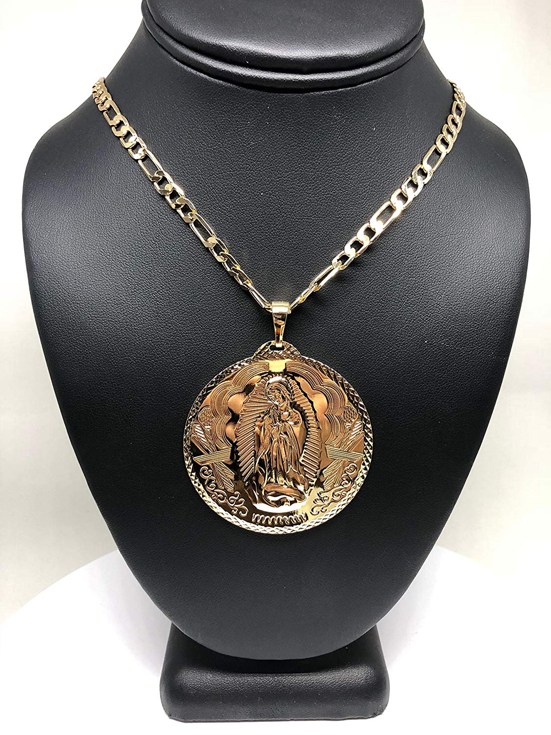 Gold Plated Big XL Virgin Mary Pendant / Virgen Guadalupe XL Grande Medalla Pendant Necklace Chain 26" - Image 3