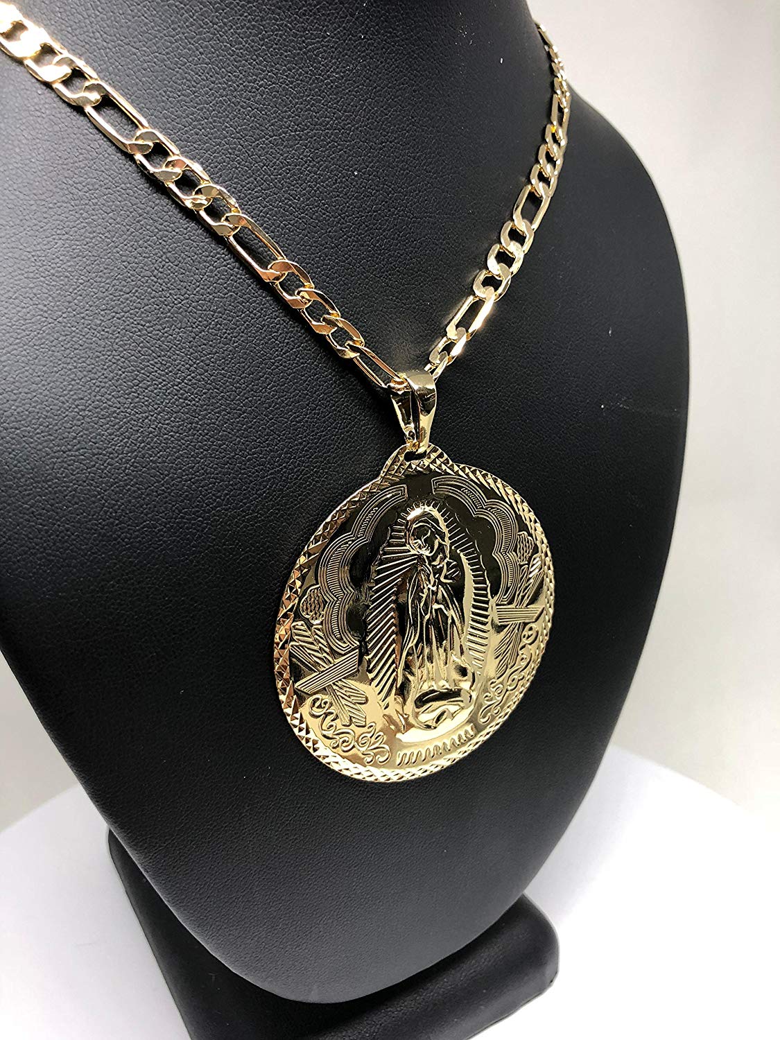 Gold Plated Big XL Virgin Mary Pendant / Virgen Guadalupe XL Grande Medalla Pendant Necklace Chain 26" - Image 4