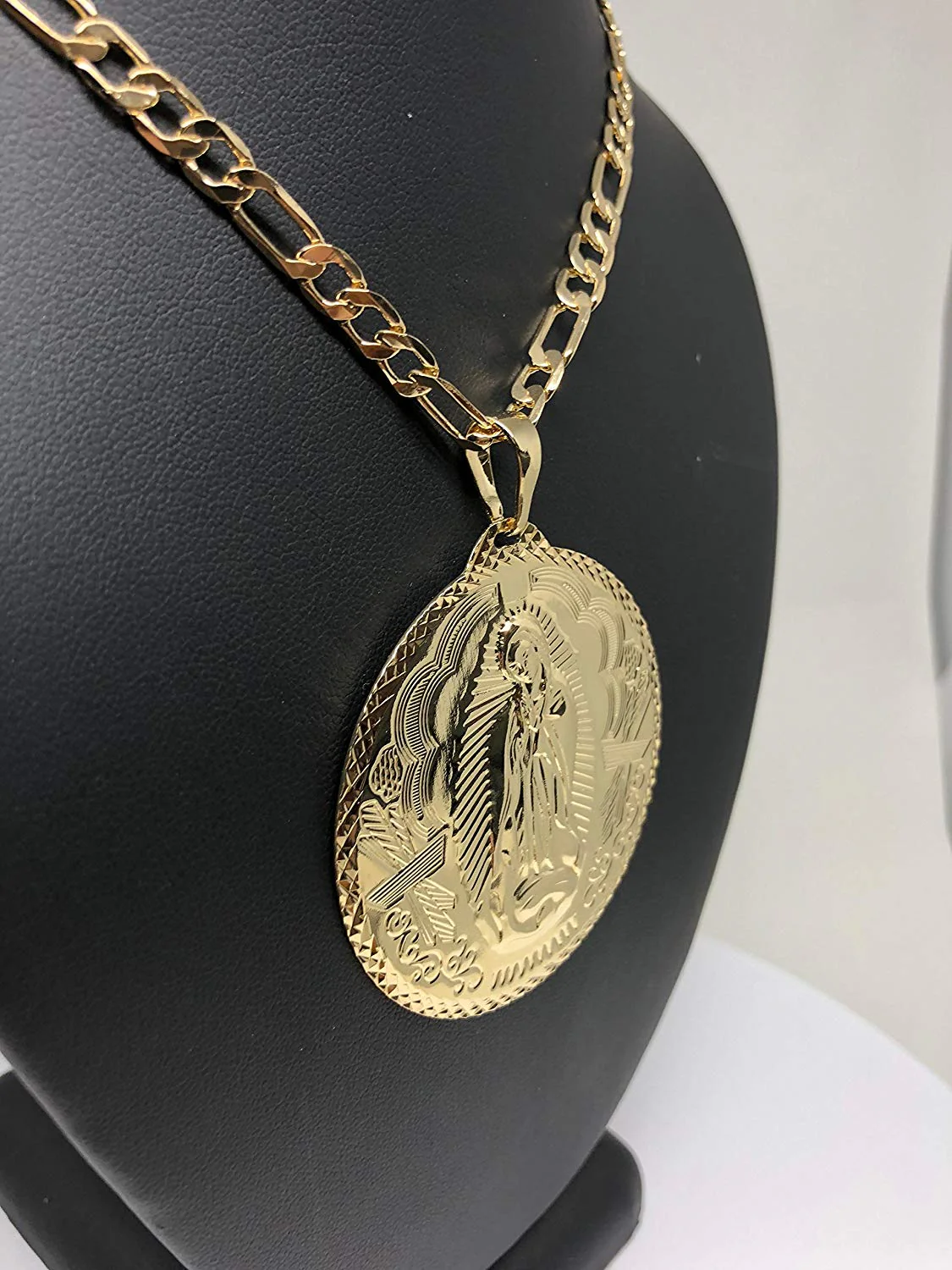 Gold Plated Big XL Virgin Mary Pendant / Virgen Guadalupe XL Grande Medalla Pendant Necklace Chain 26" - Image 5