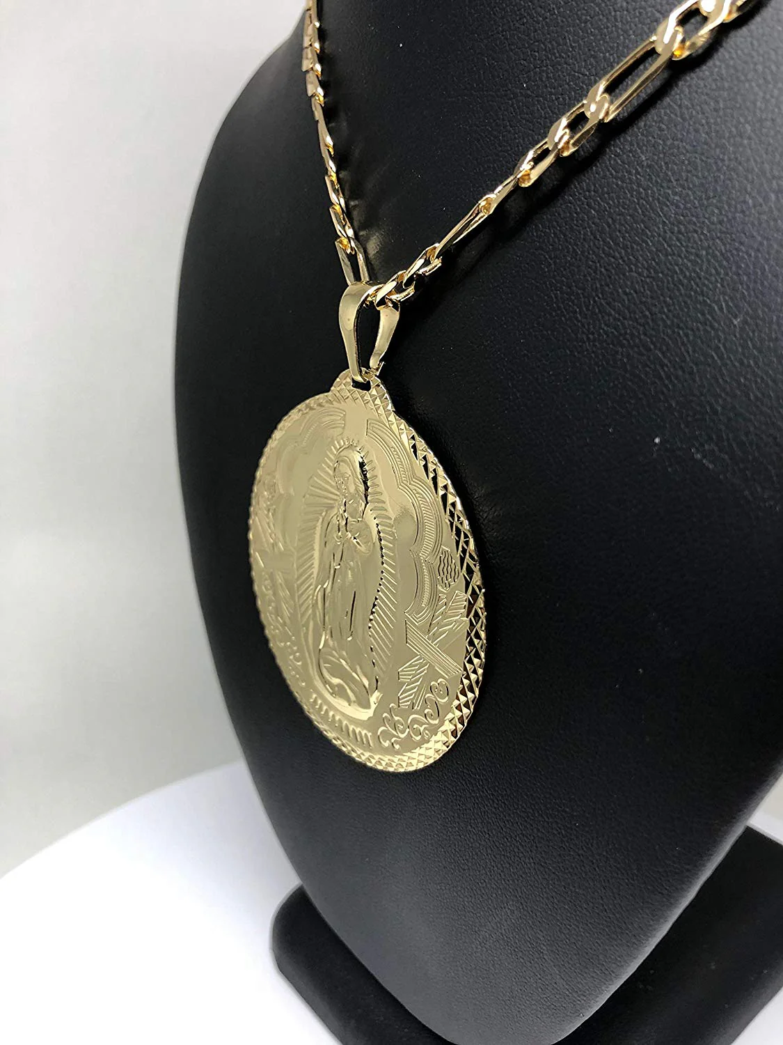 Gold Plated Big XL Virgin Mary Pendant / Virgen Guadalupe XL Grande Medalla Pendant Necklace Chain 26" - Image 6