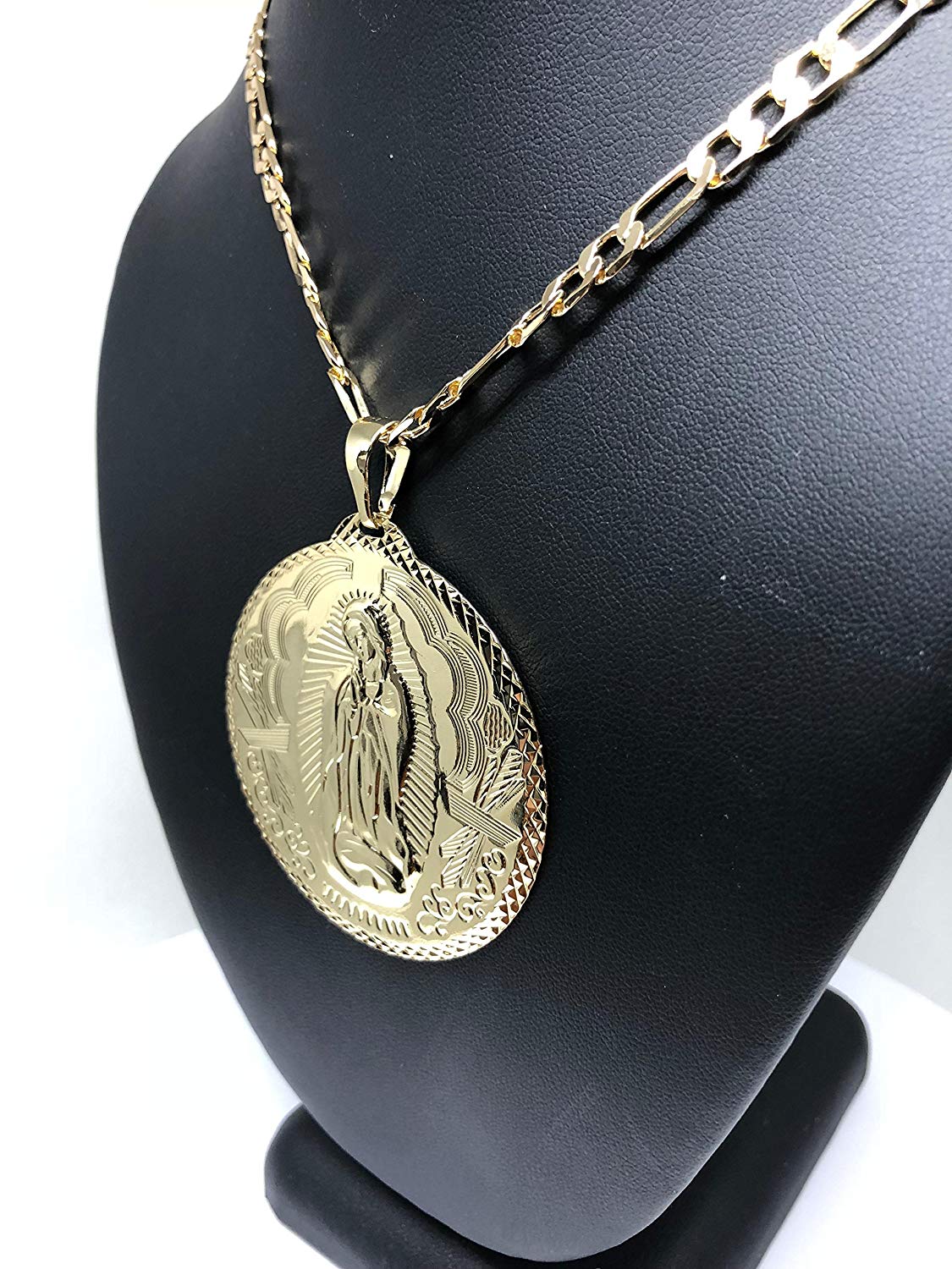 Gold Plated Big XL Virgin Mary Pendant / Virgen Guadalupe XL Grande Medalla Pendant Necklace Chain 26" - Image 7