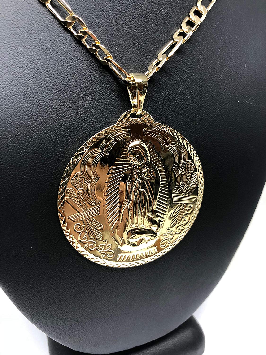Gold Plated Big XL Virgin Mary Pendant / Virgen Guadalupe XL Grande Medalla Pendant Necklace Chain 26" - Image 8
