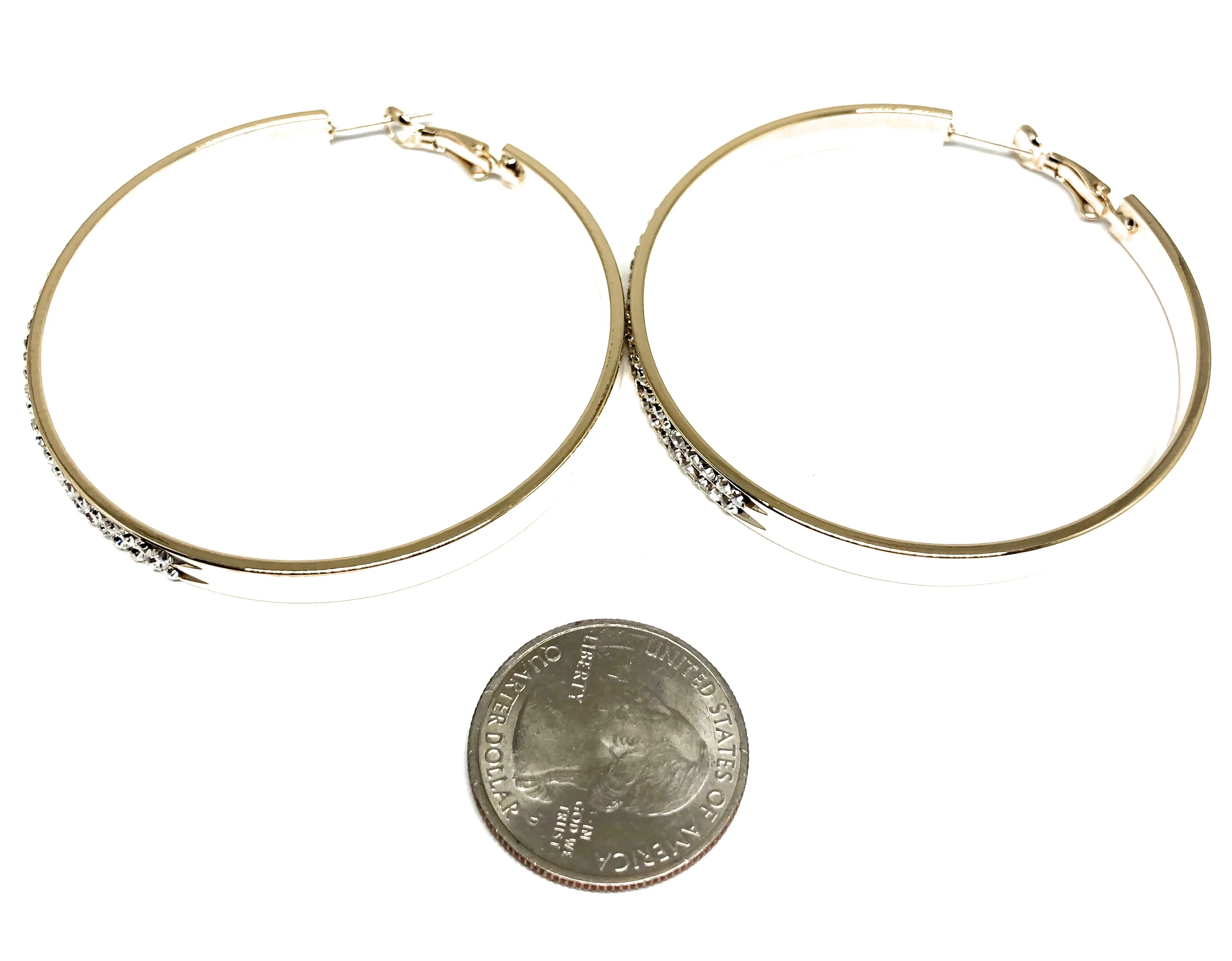 White Gold Plated Double Hoop Earrings CZ Stones Aretes Arracadas - Image 3