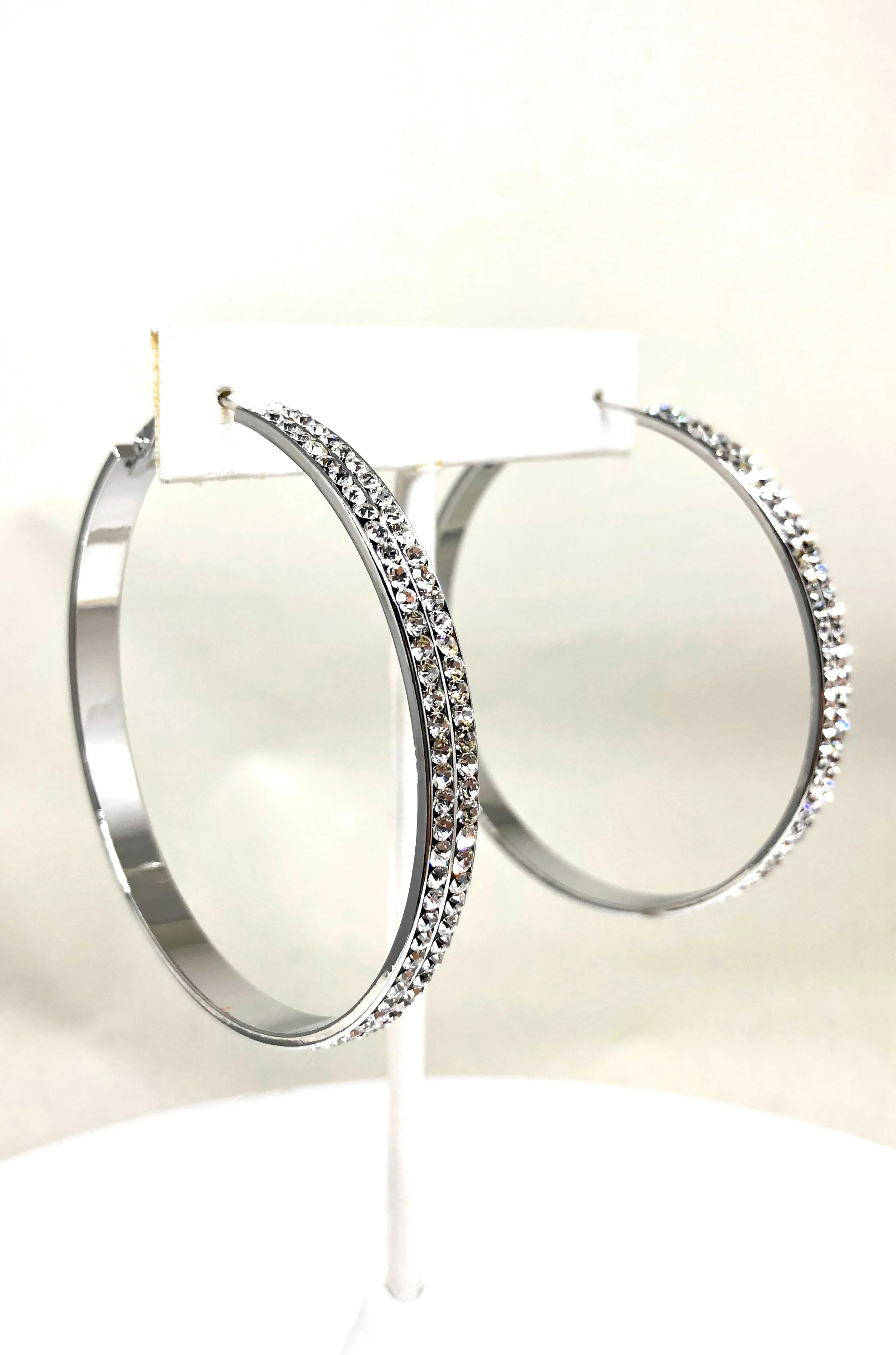 White Gold Plated Double Hoop Earrings CZ Stones Aretes Arracadas - Image 6