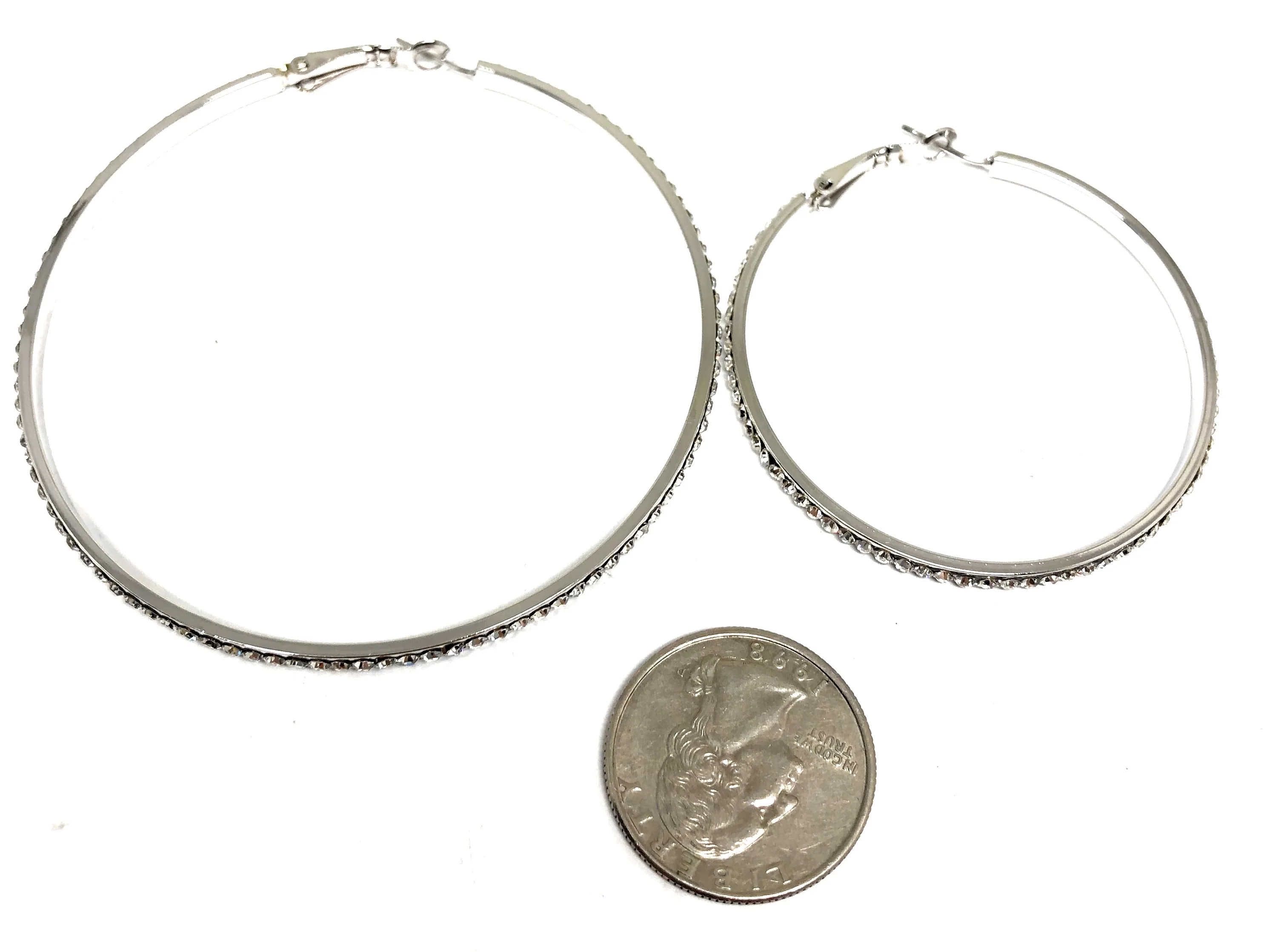 White Gold Plated Hoop Earrings CZ Stones Aretes Arracadas - Image 2