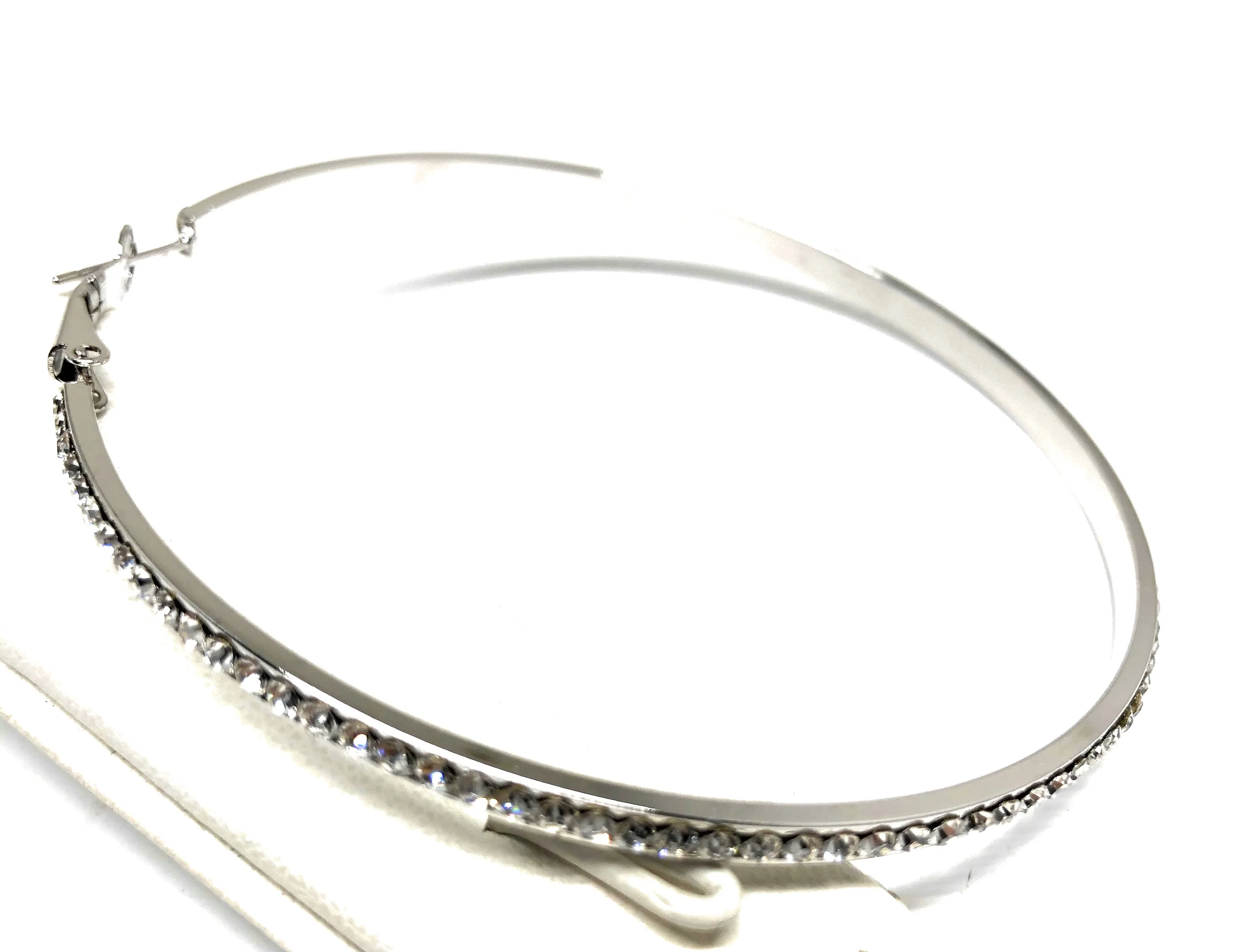 White Gold Plated Hoop Earrings CZ Stones Aretes Arracadas - Image 4