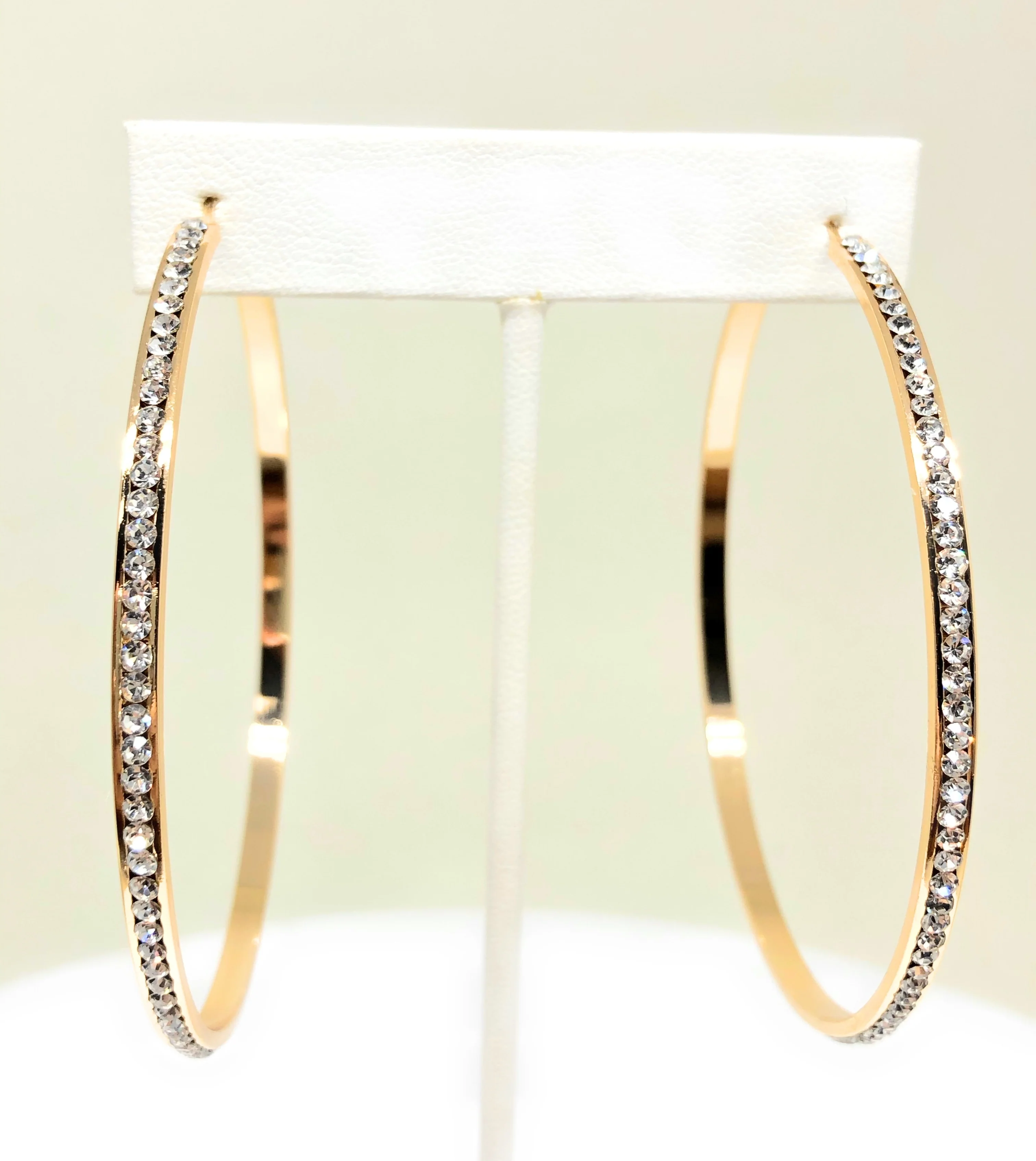 White Gold Plated Hoop Earrings CZ Stones Aretes Arracadas - Image 5