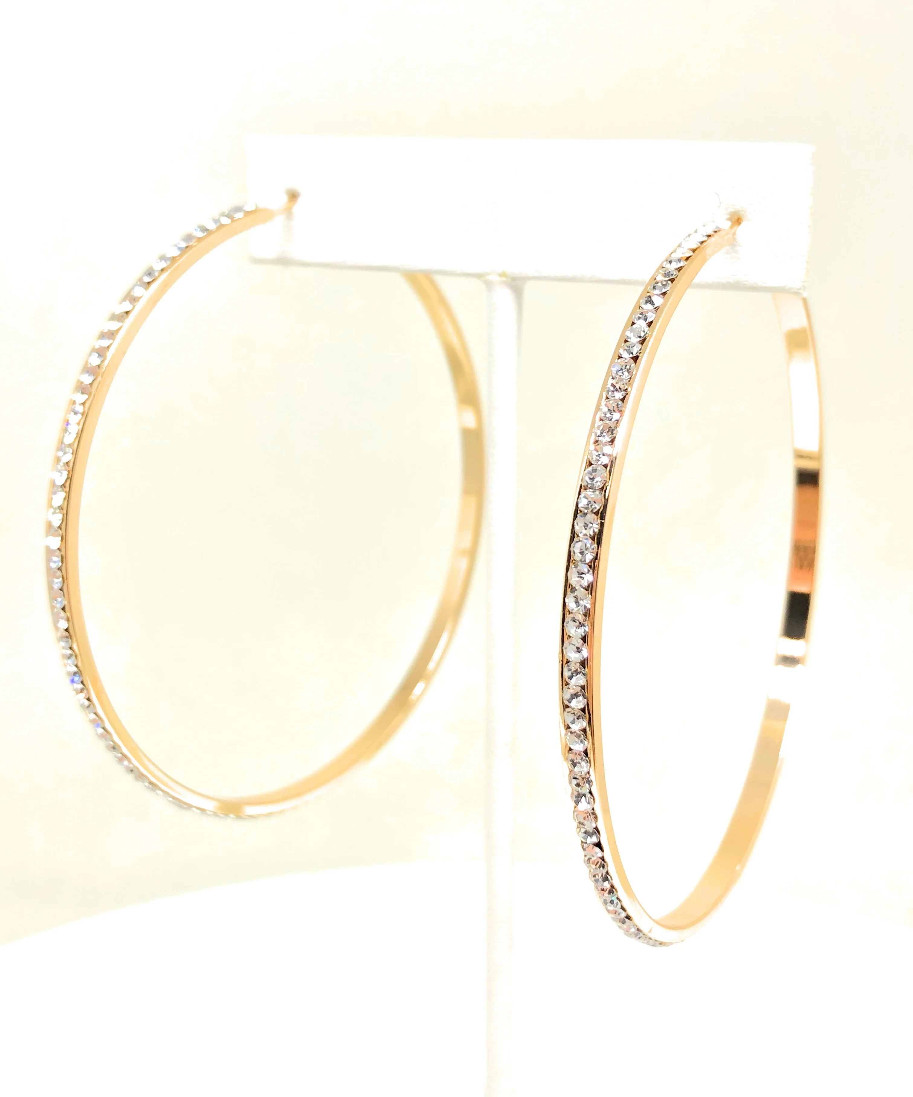 White Gold Plated Hoop Earrings CZ Stones Aretes Arracadas - Image 7