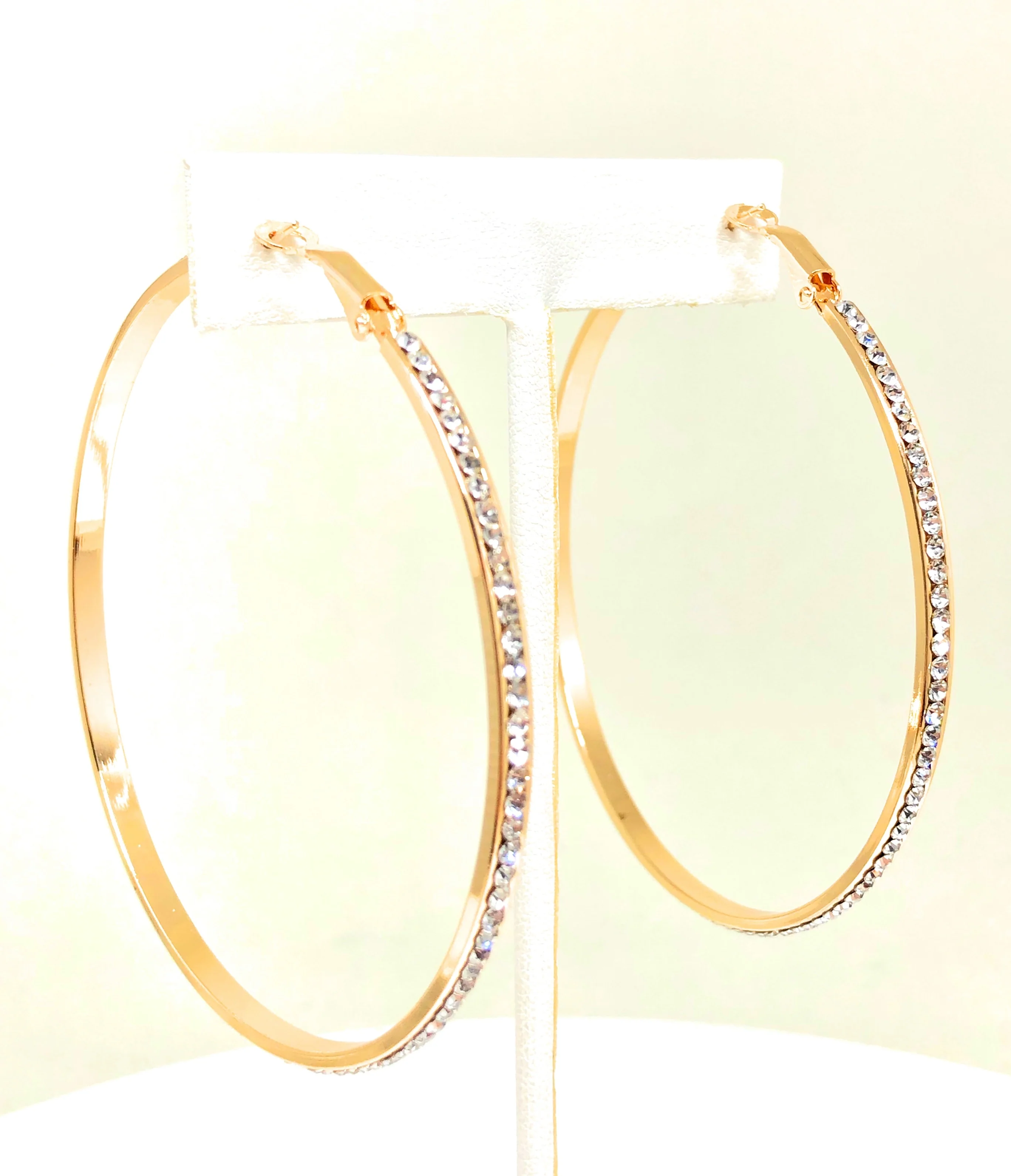 White Gold Plated Hoop Earrings CZ Stones Aretes Arracadas - Image 8