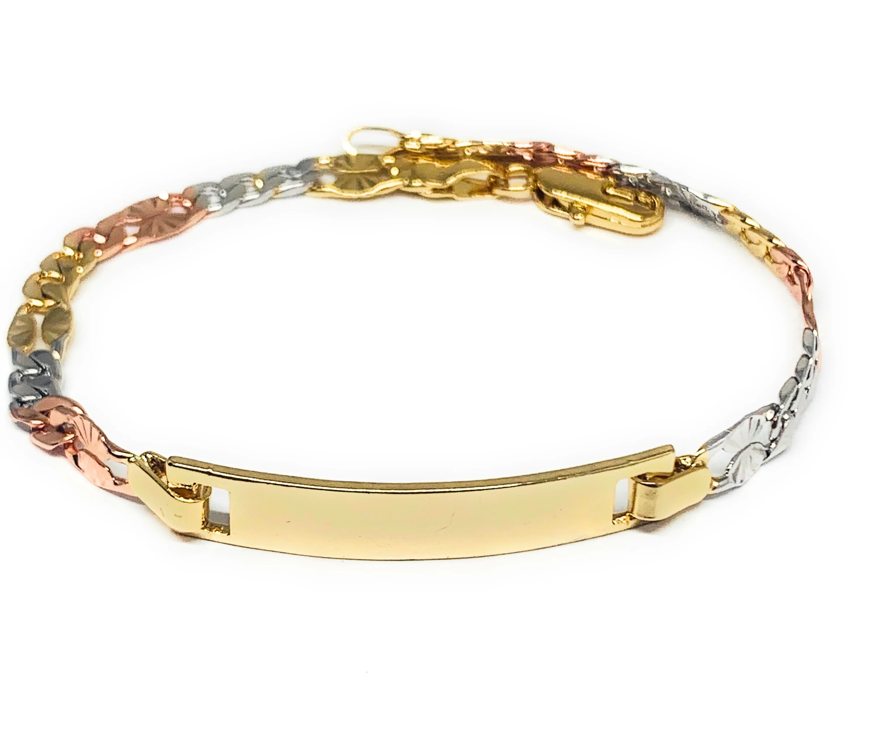 Women’s Gold Plated Tri-Color ID Bracelet 7.5” 5.5mm Width Esclava - Image 3
